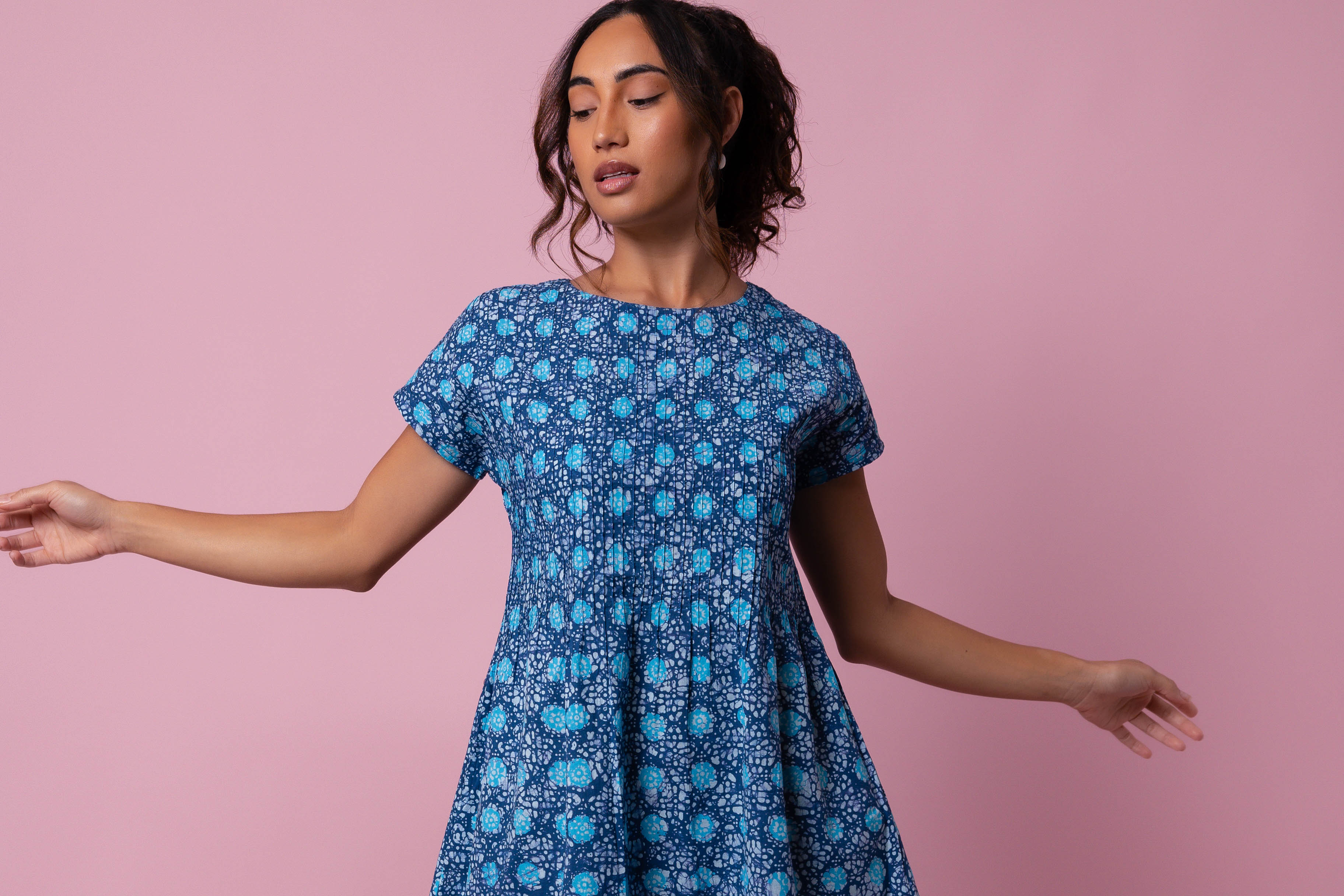 Indigo and Aqua print dress