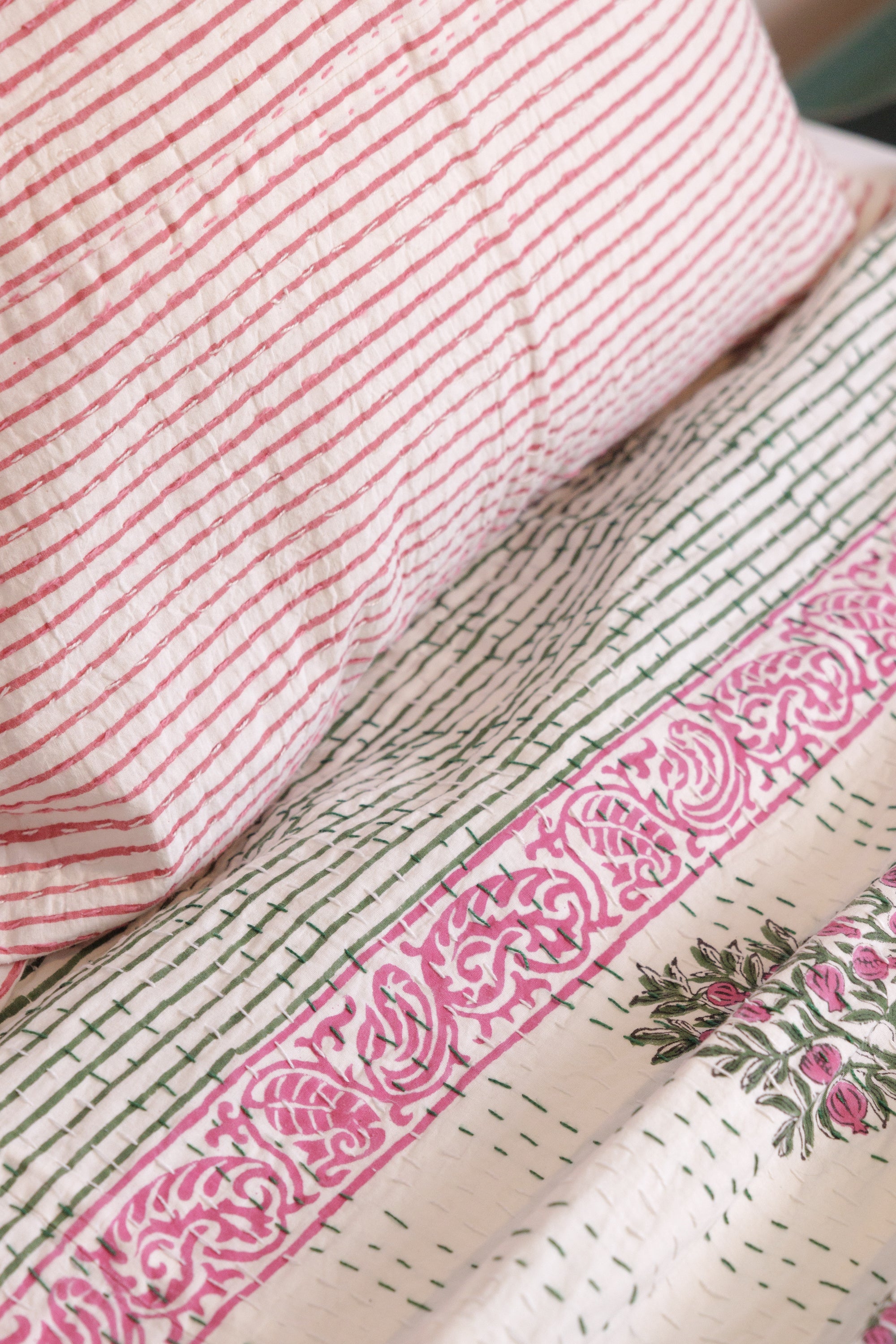 Kantha European Pillowcase Rose Pink