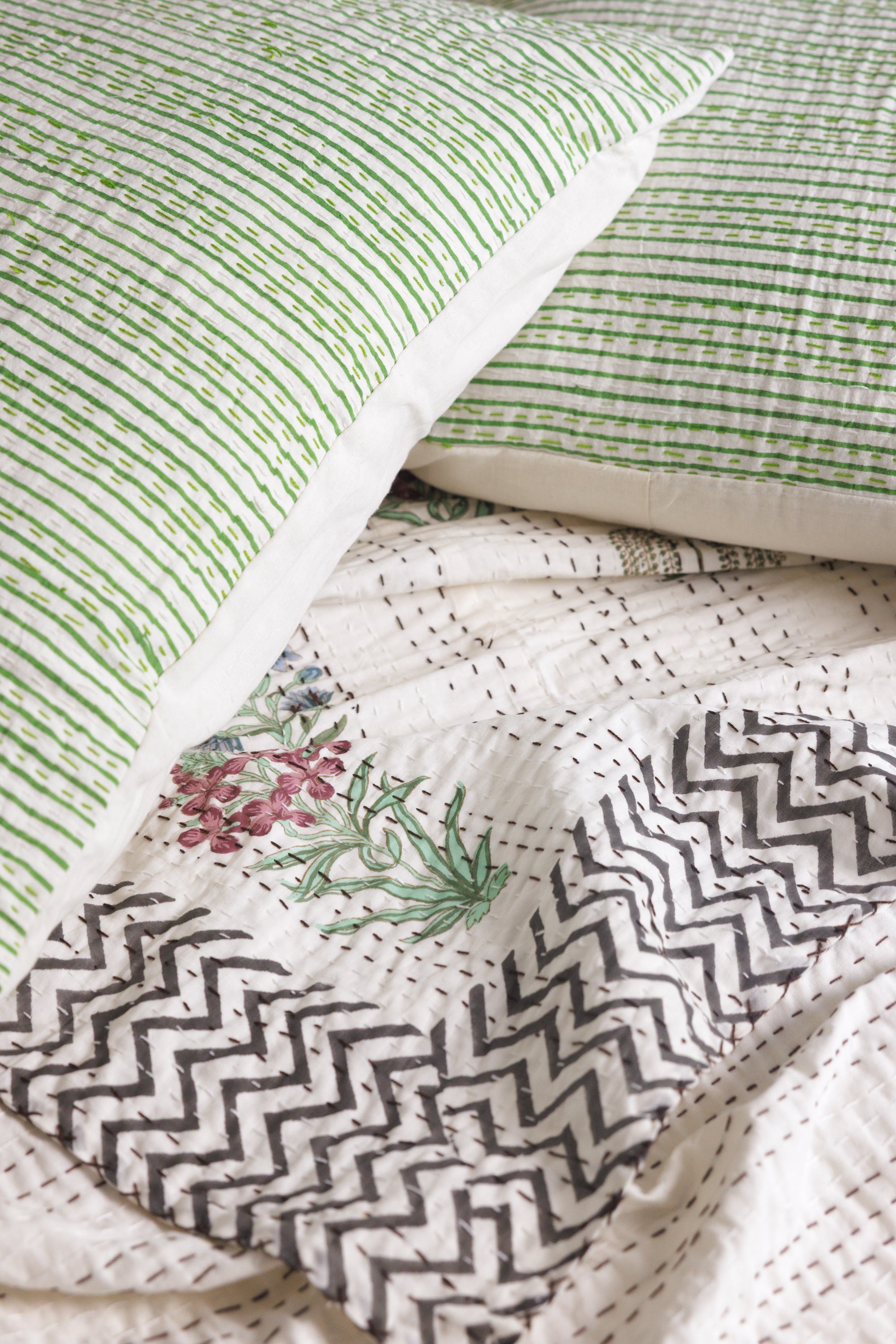 Kantha European Pillowcase Lime Green