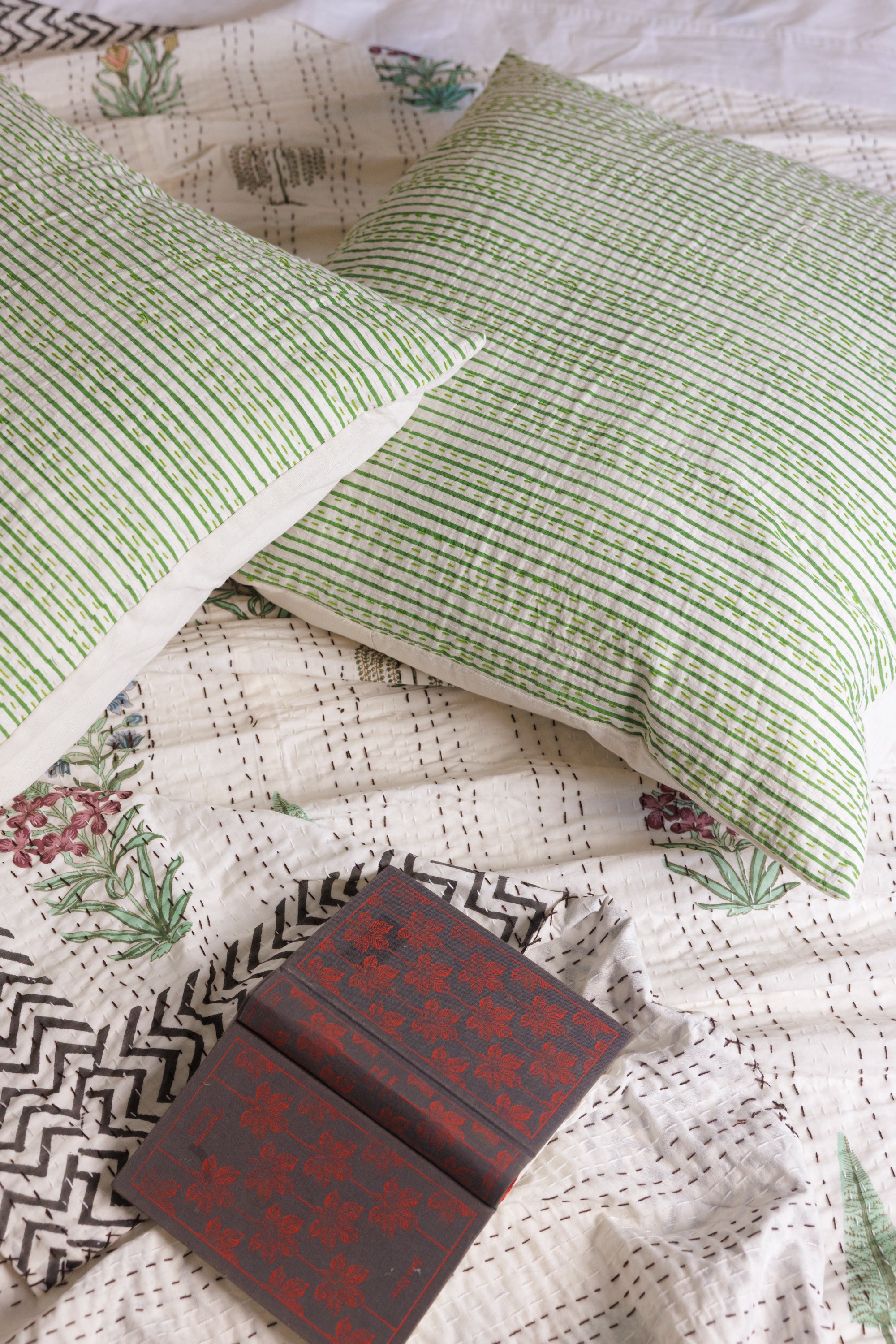 Kantha European Pillowcase Lime Green