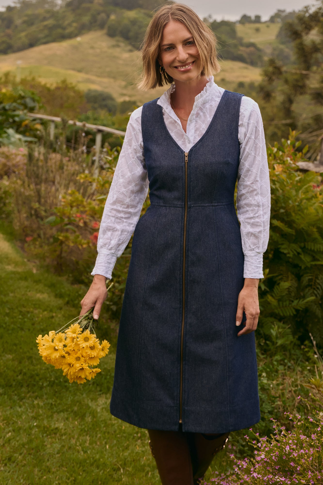 denim a line pinafore dress Ashton Pinafore Denim | Denim Pinafore Dress
