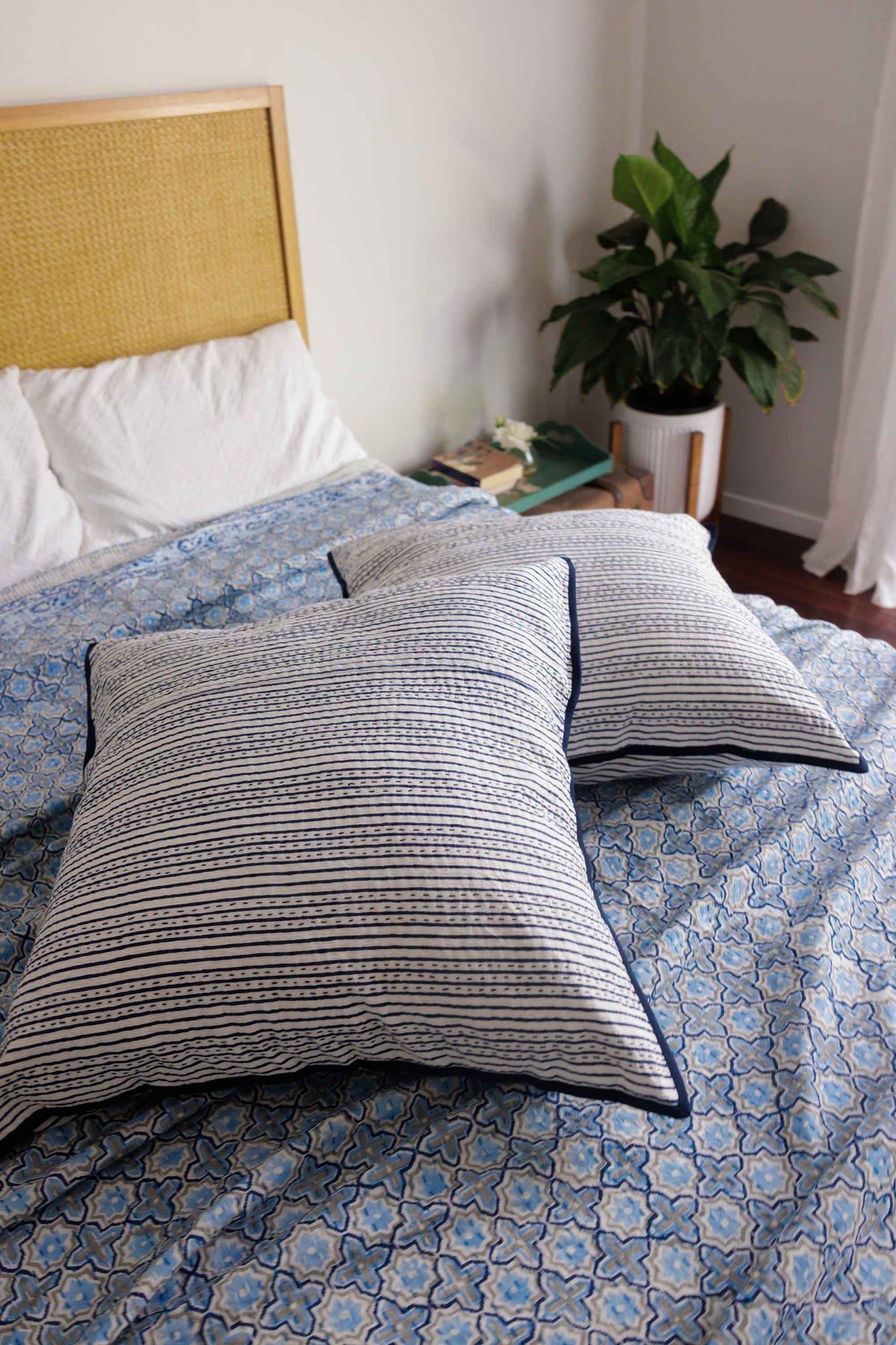 Kantha Stitched European Pillowcase Imperial Blue