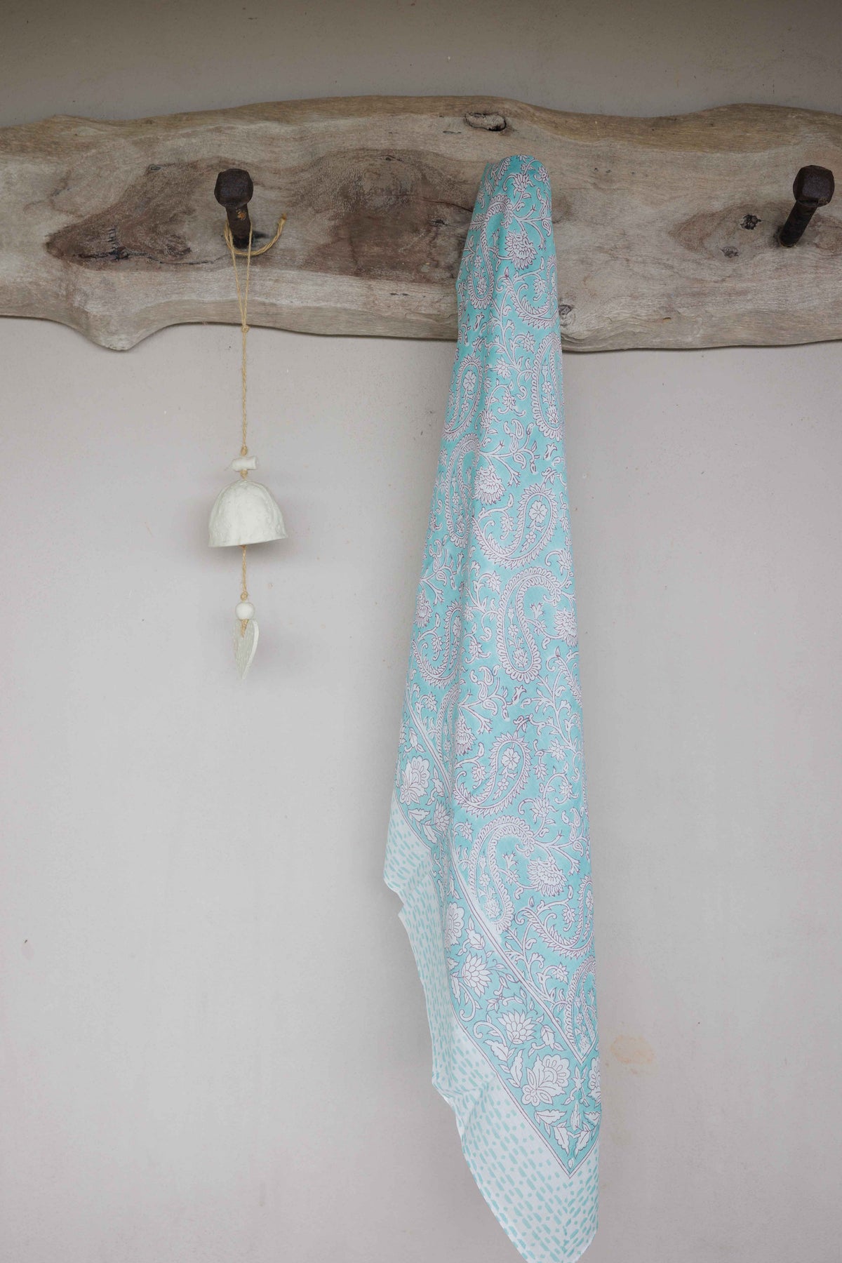 Hand Printed Sarong Aqua Paisley