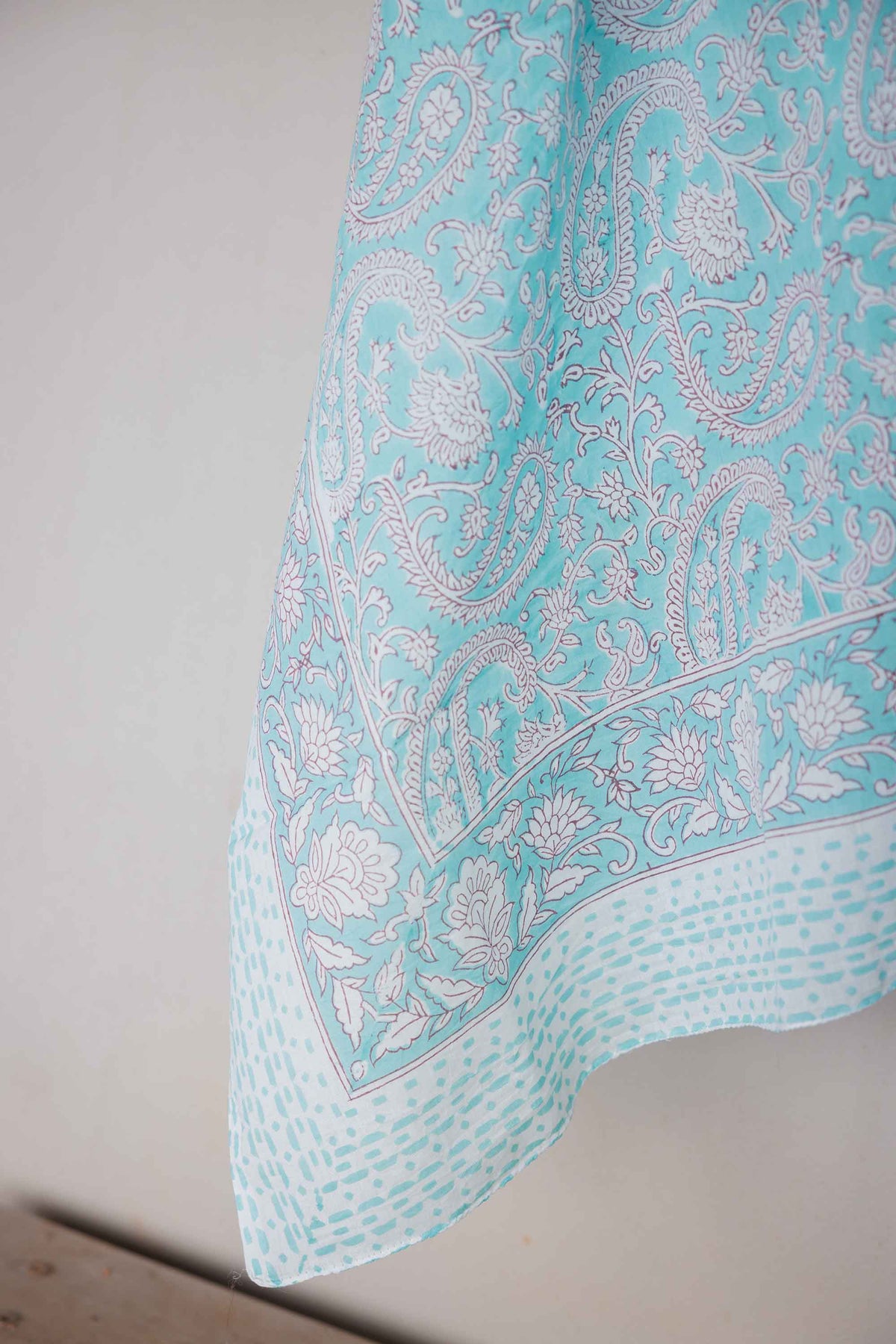 Hand Printed Sarong Aqua Paisley