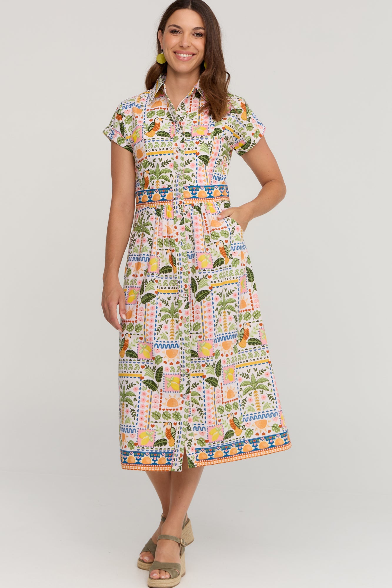 Cali Shirtdress Tropical Patchwork