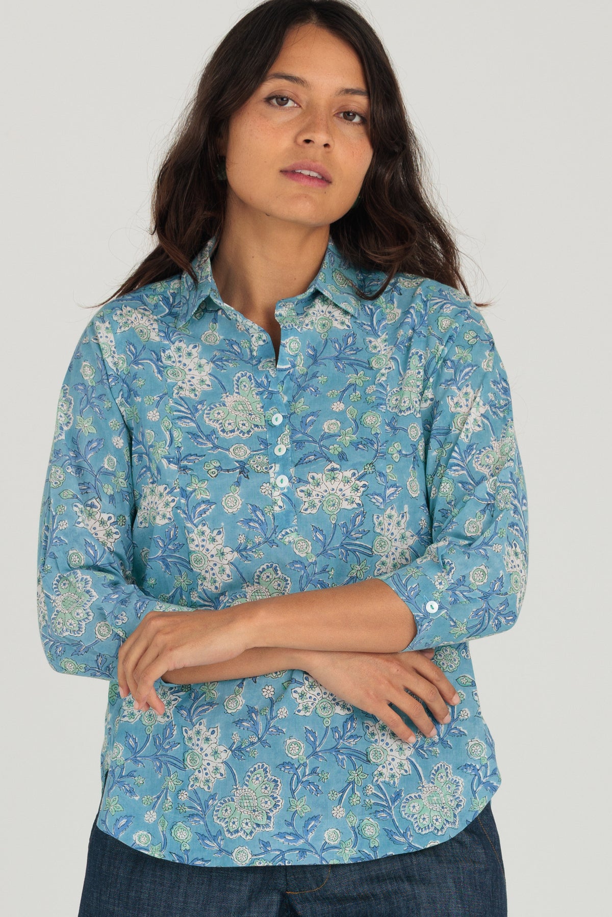 Cassie Shirt Seafoam Bloom
