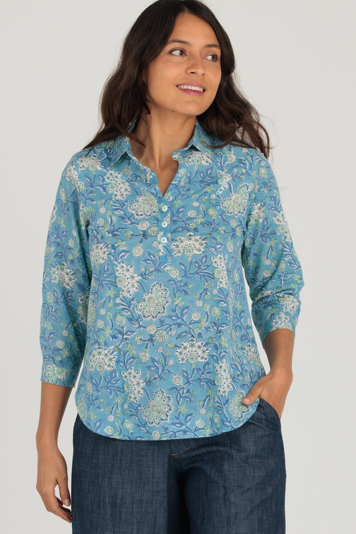 Cassie Shirt Seafoam Bloom