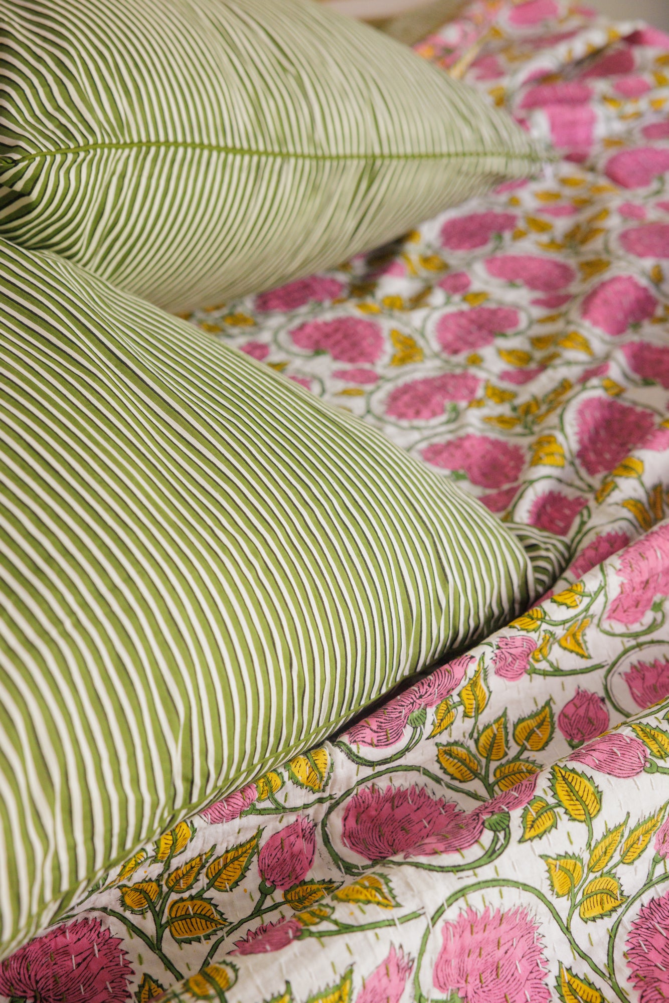 European Pillowcase Olive Stripes