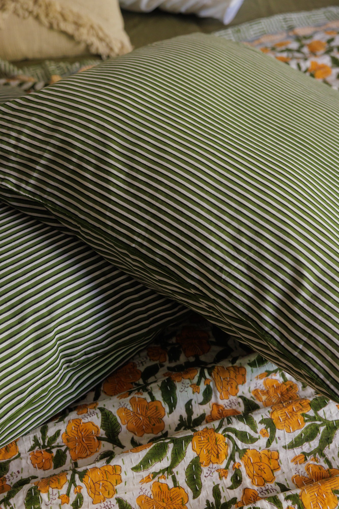 European Pillowcase Olive Stripes