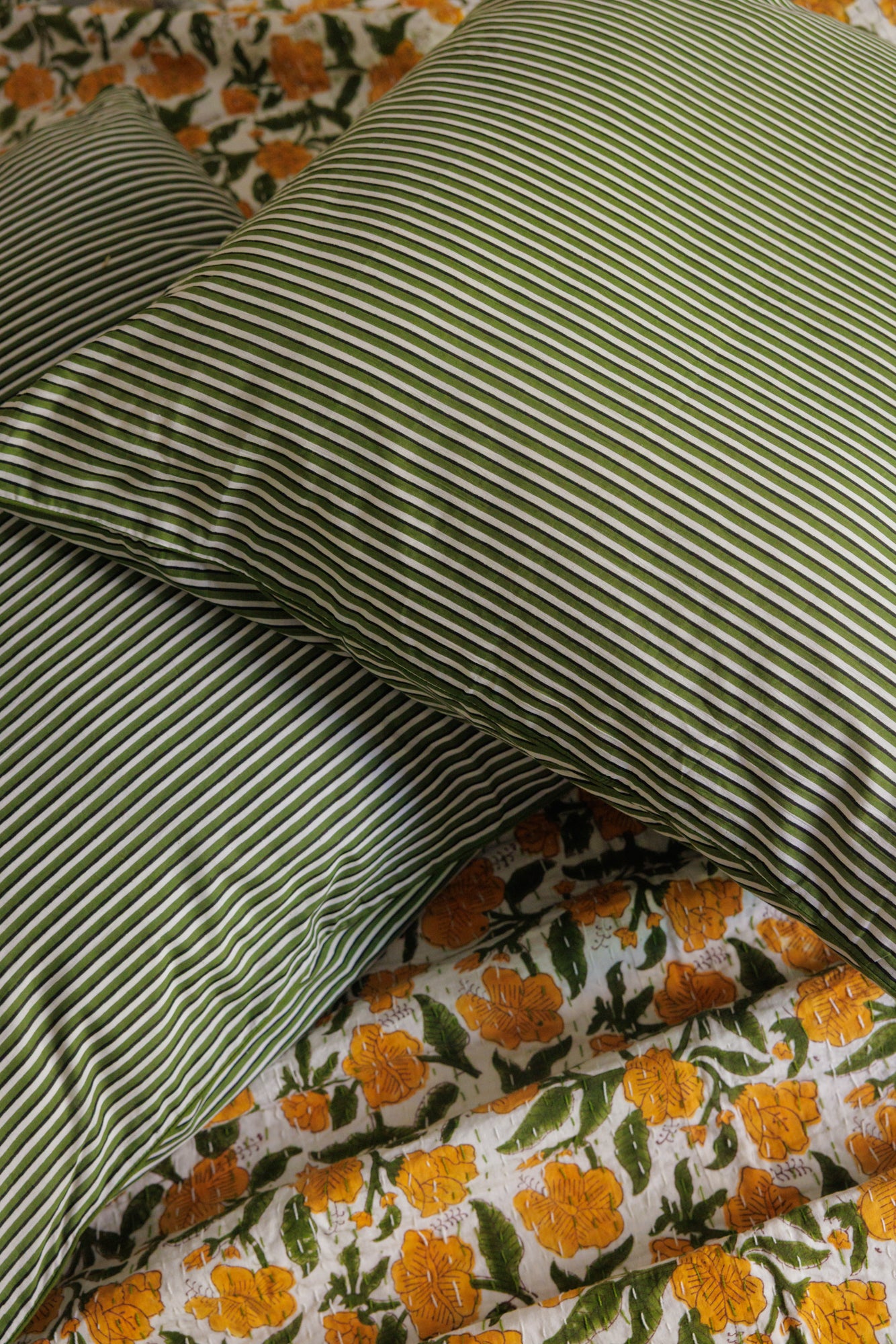 European Pillowcase Olive Stripes