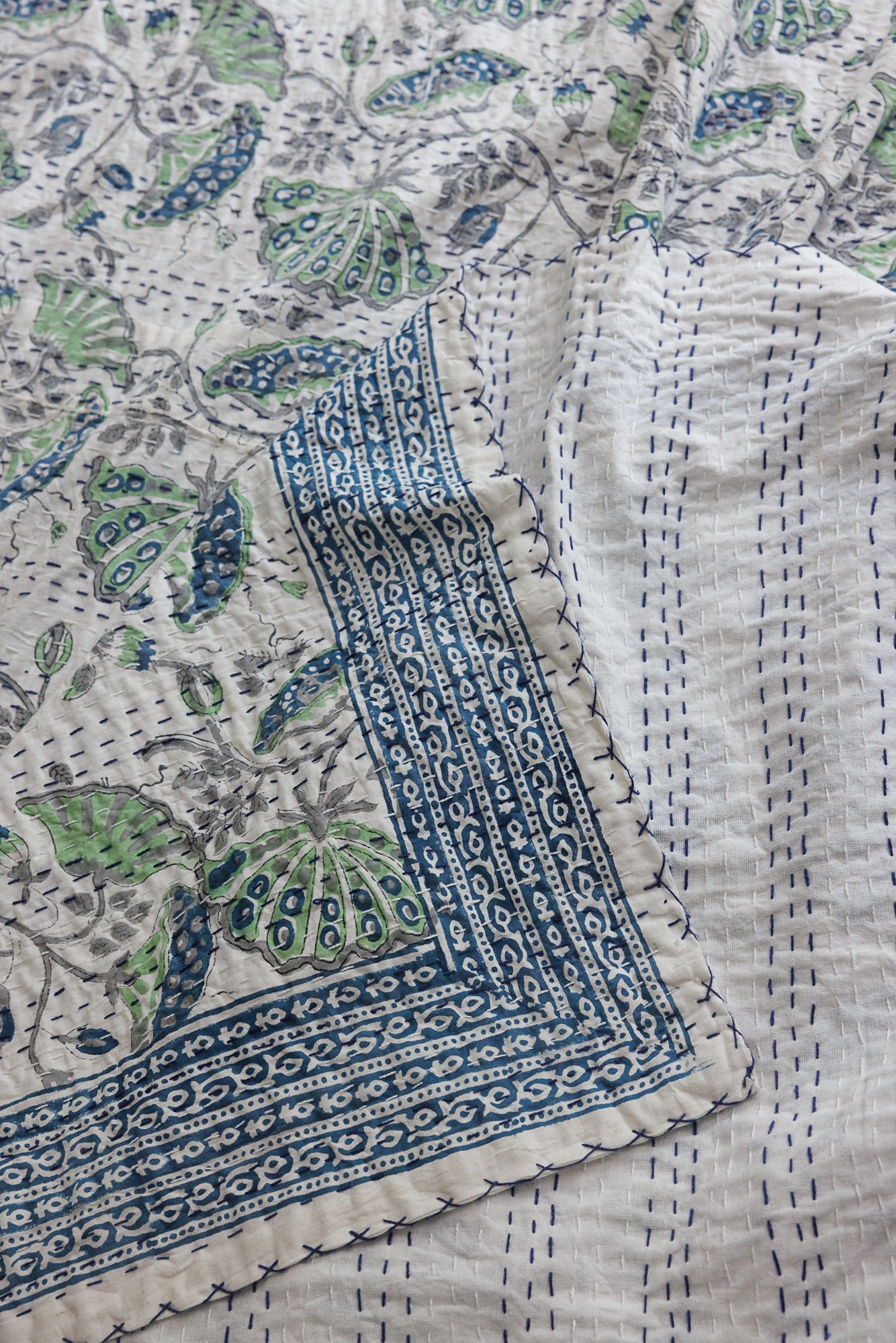 Kantha Quilt Floral Mint