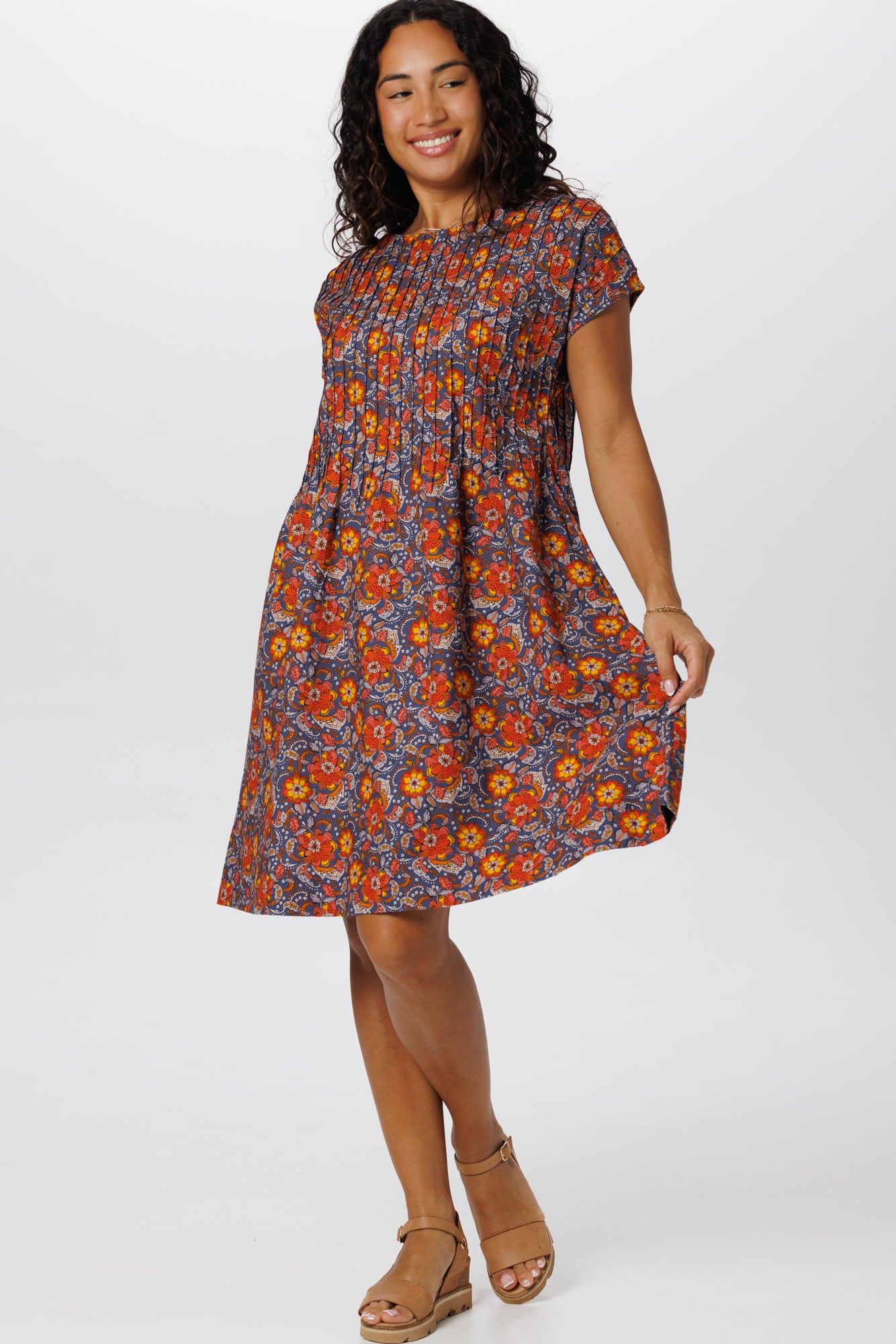 Folk Dress Zinnia Blue