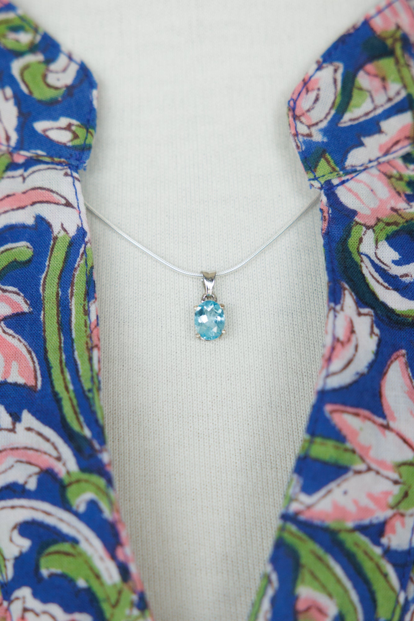 Bright Blue Topaz Pendant & Necklace