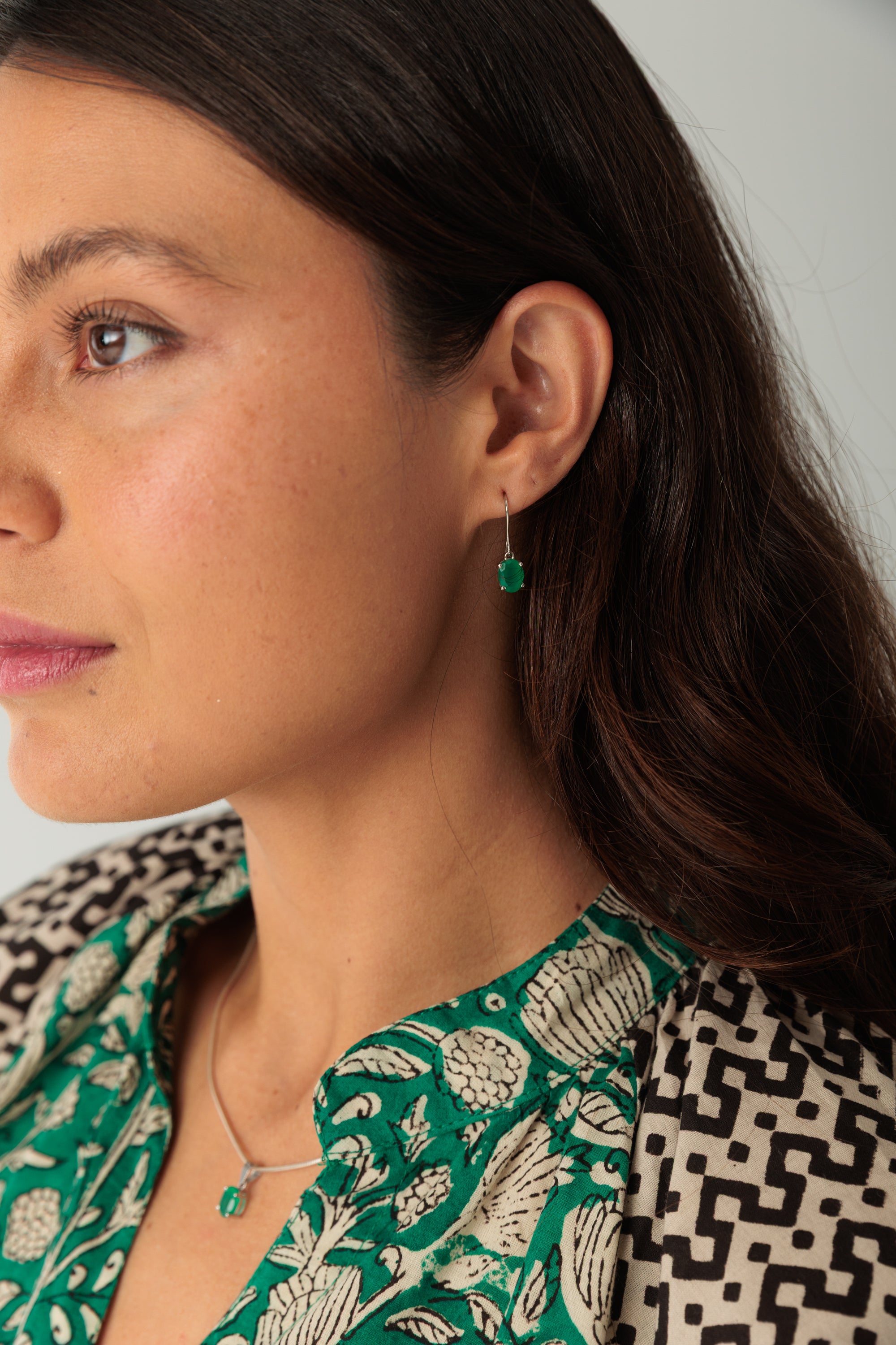 Green Onyx Silver Drop Earrings