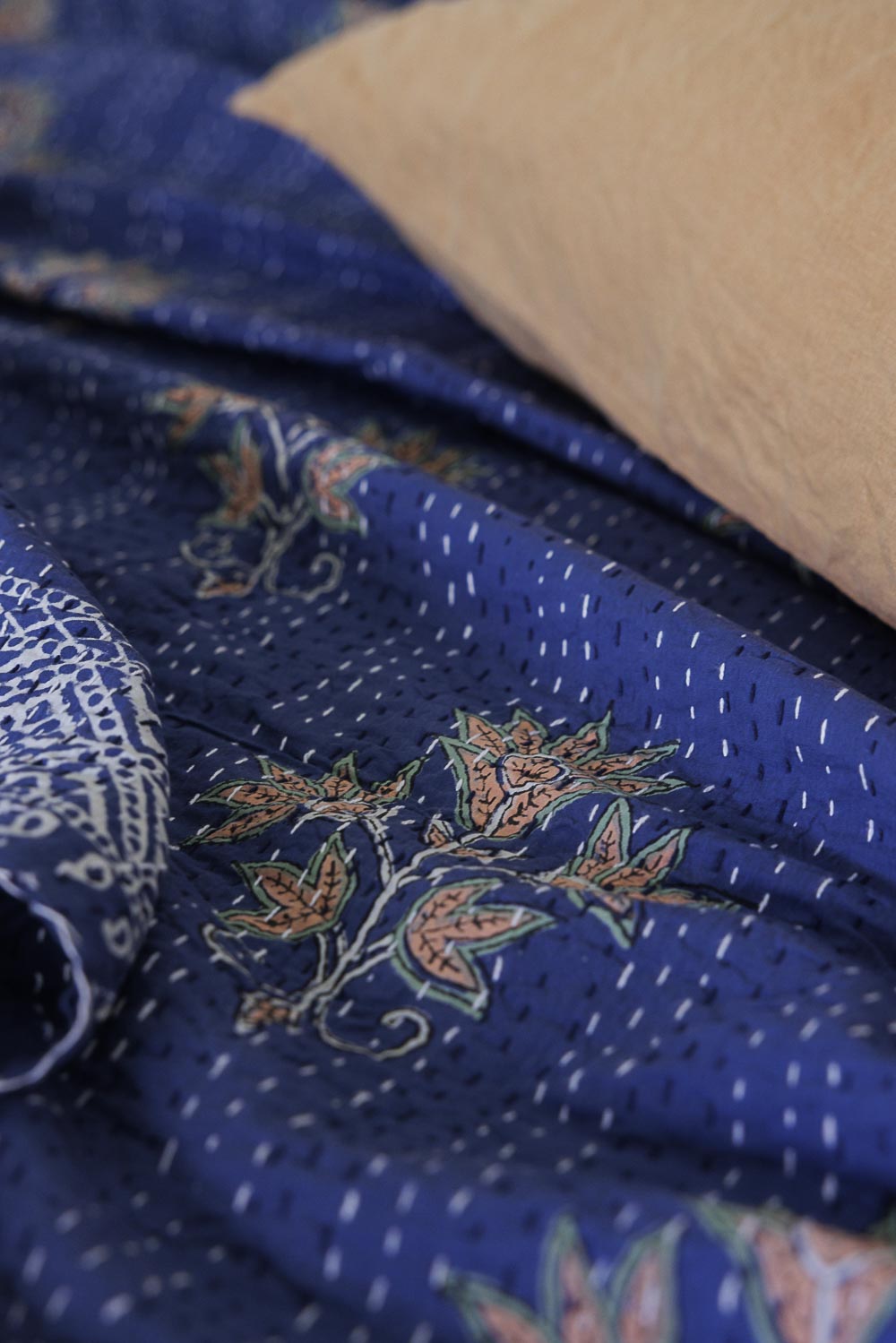 Kantha Quilt Indigo Lillies