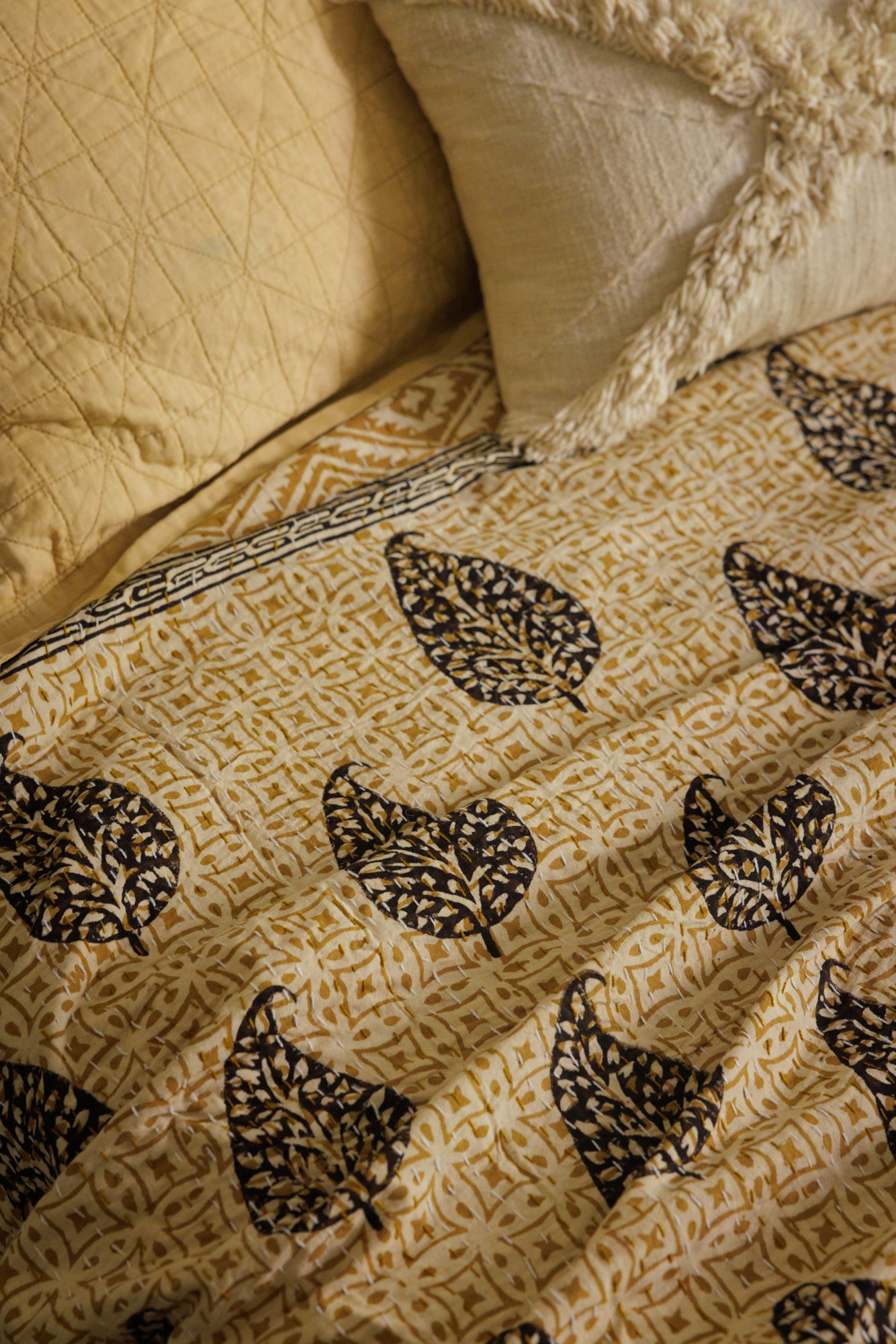 Kantha Quilt Falling Leaves