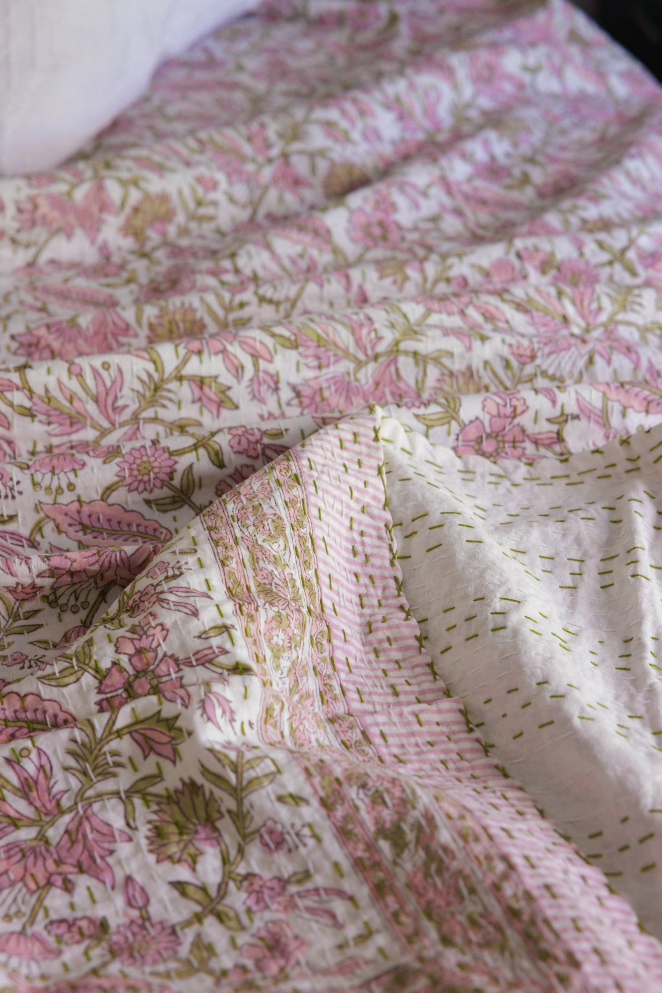 Kantha Quilt Pastel Flowers