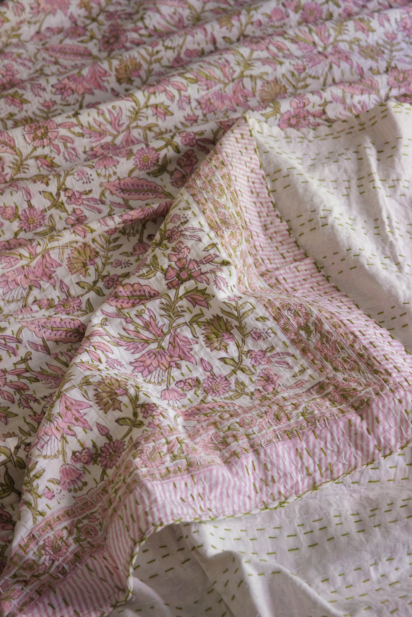Kantha Quilt Pastel Flowers