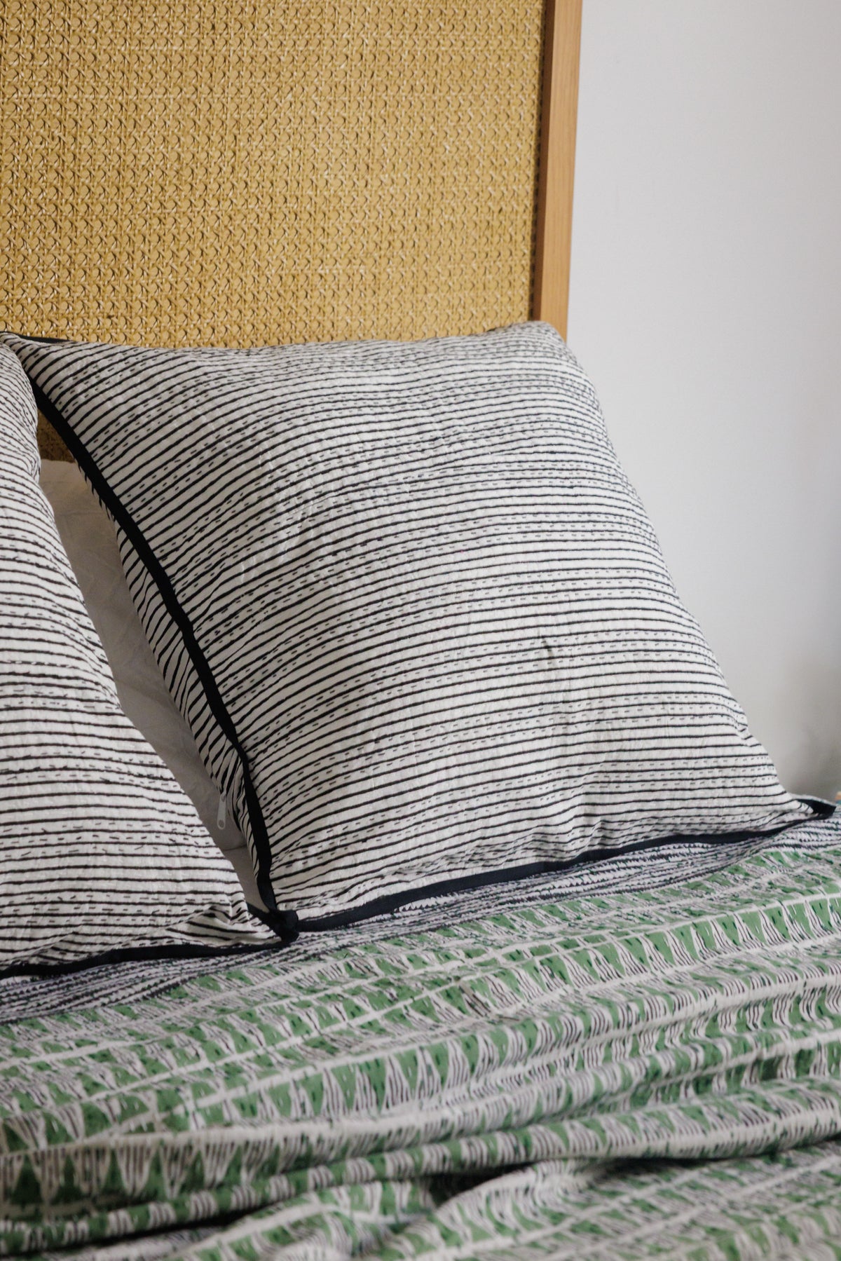 Kantha Stitched European Pillowcases Black