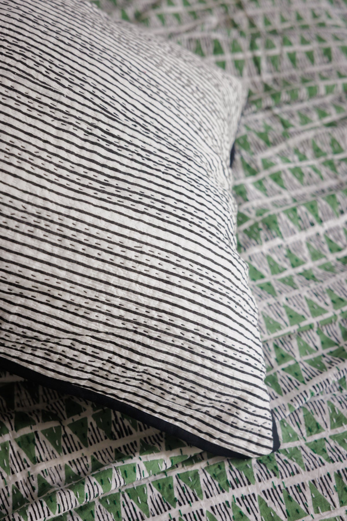 Kantha Stitched European Pillowcases Black