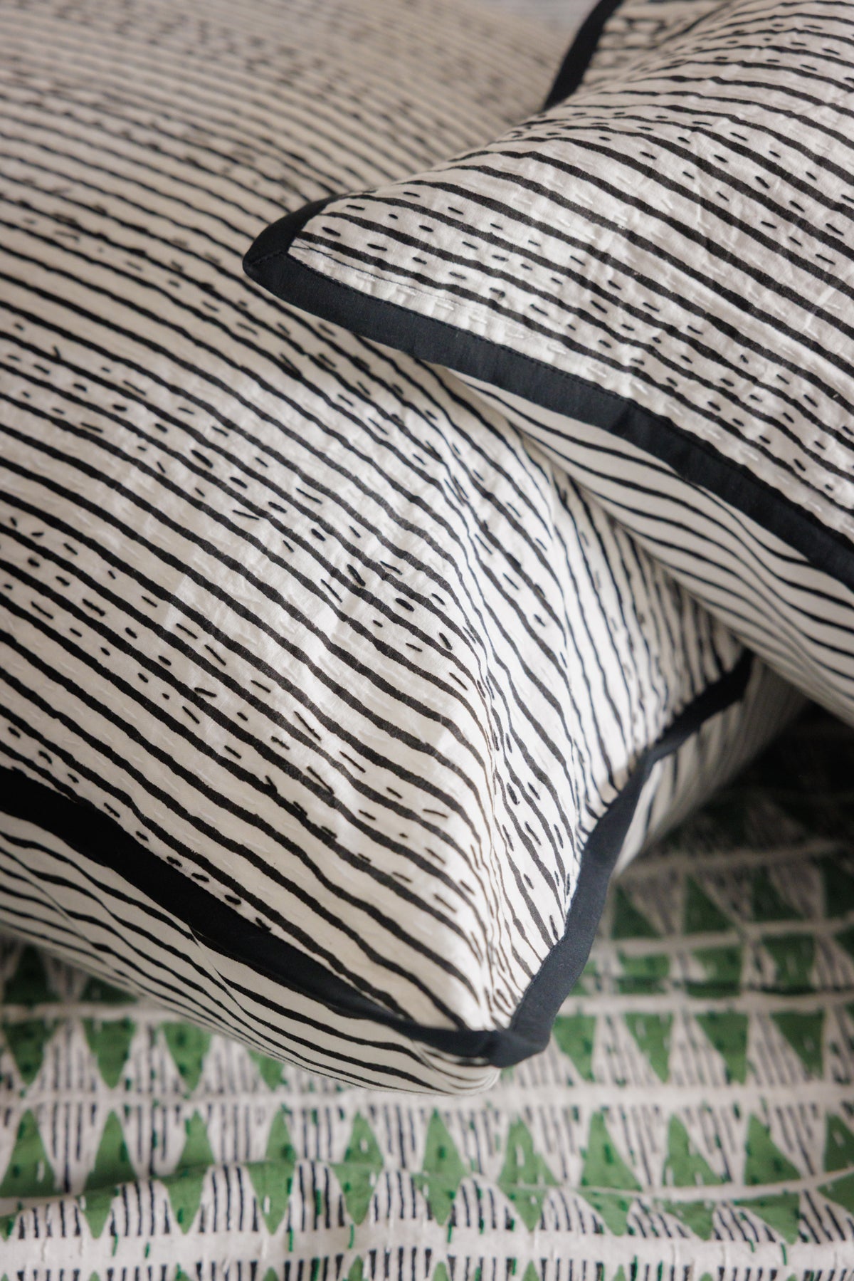 Kantha Stitched European Pillowcases Black