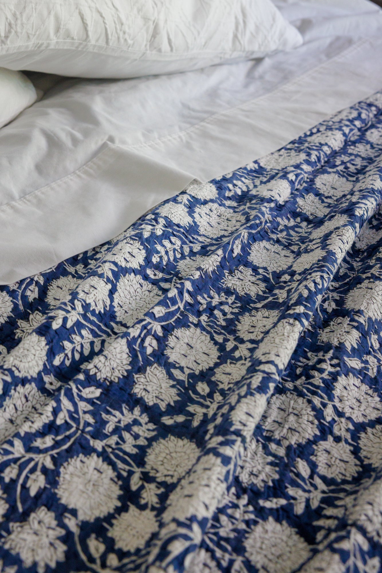 Kantha Quilt Indigo Dahlia