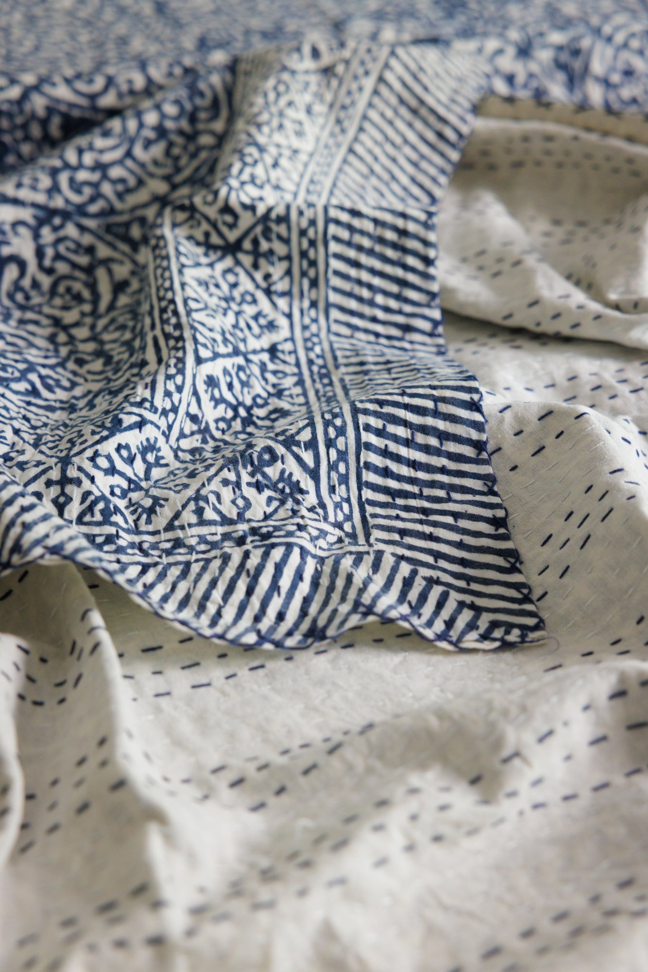 Kantha Quilt Indigo Trellis