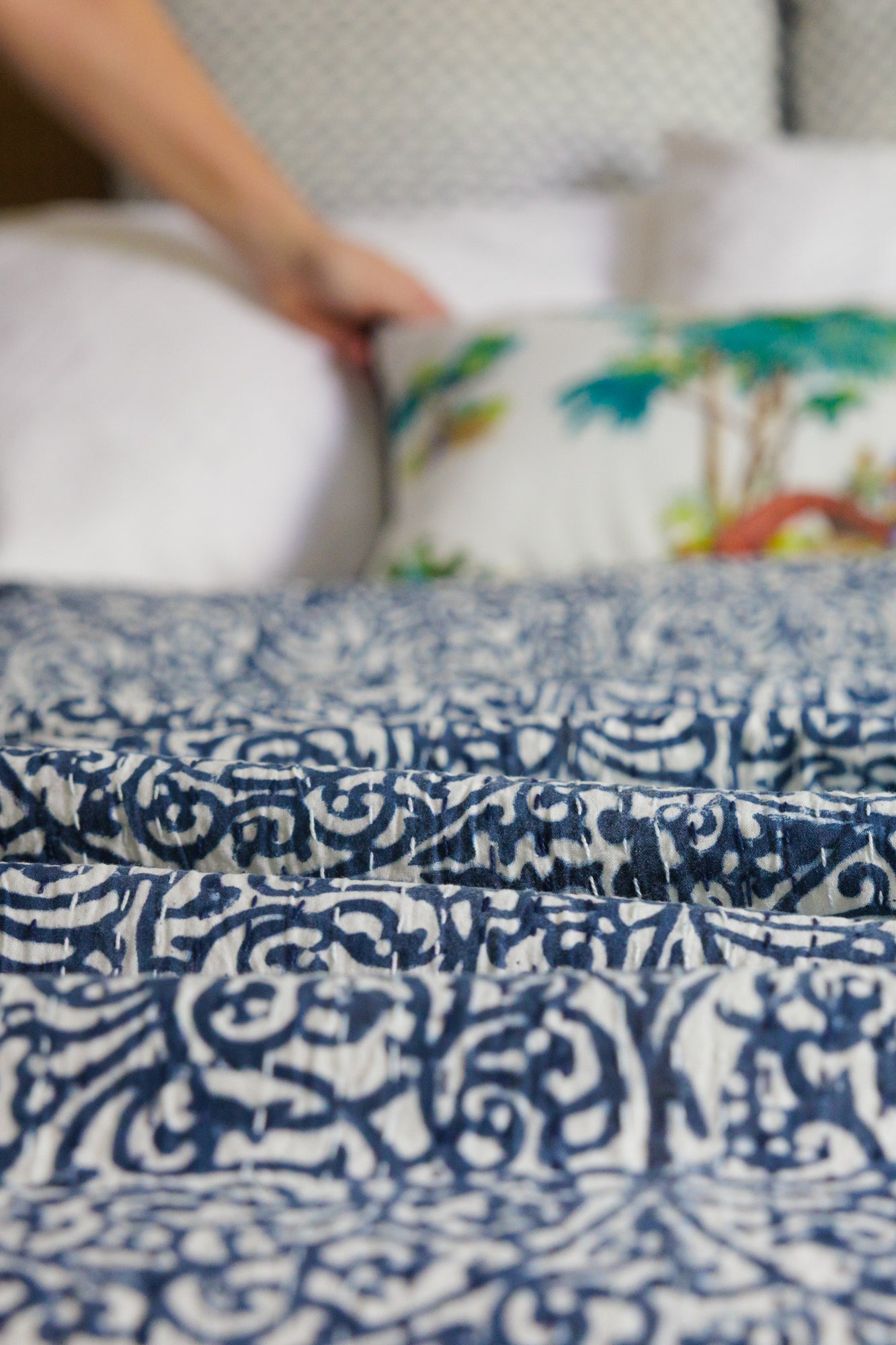 Kantha Quilt Indigo Trellis