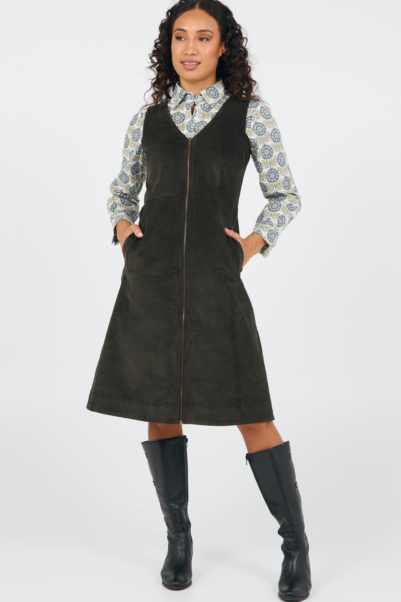 Mila Pinafore Juniper Green