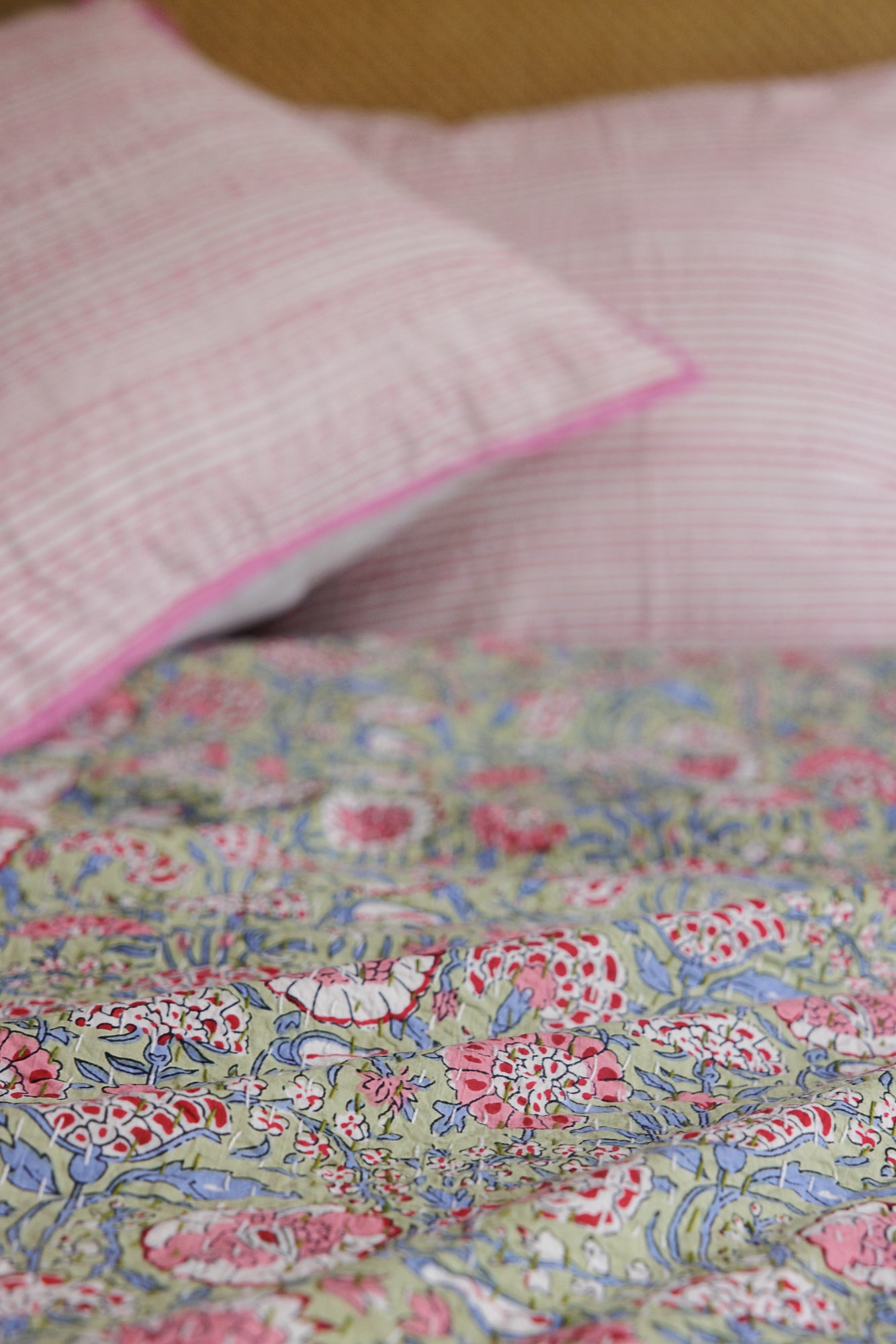 Kantha Quilt Pastel Roses