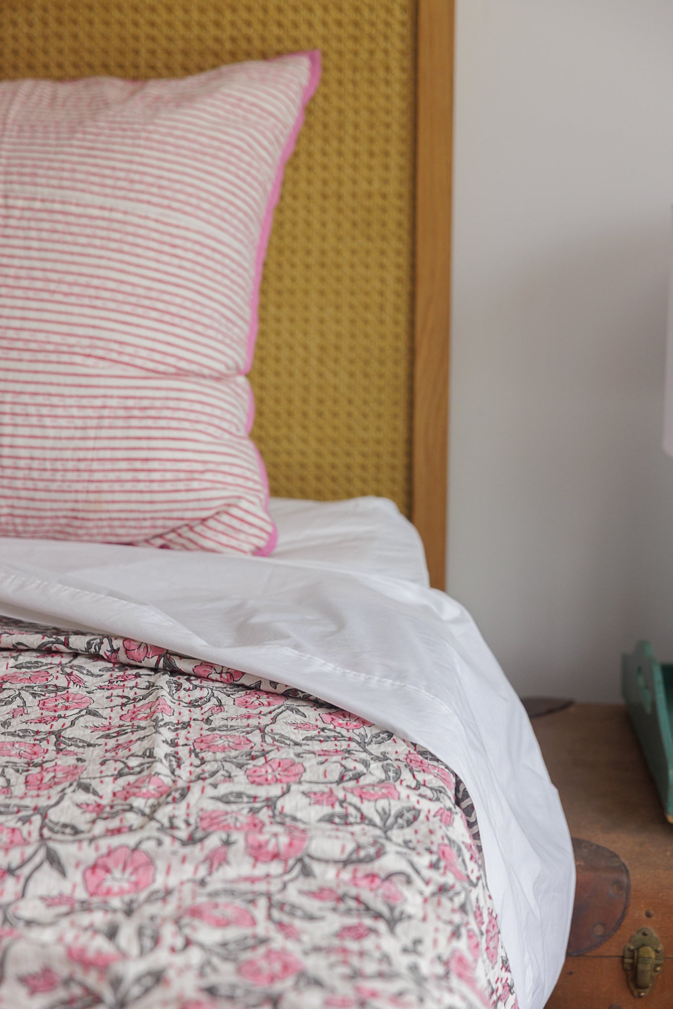 Kantha Quilt Rose Pink Garden