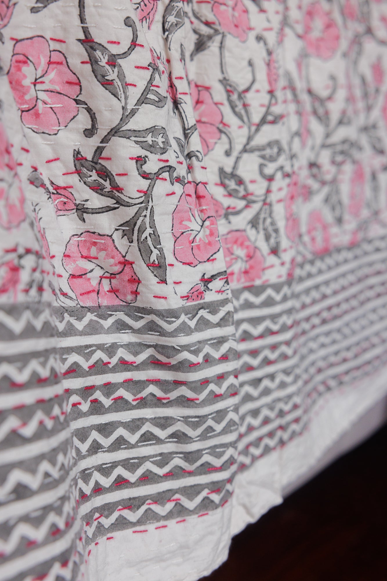 Kantha Quilt Rose Pink Garden