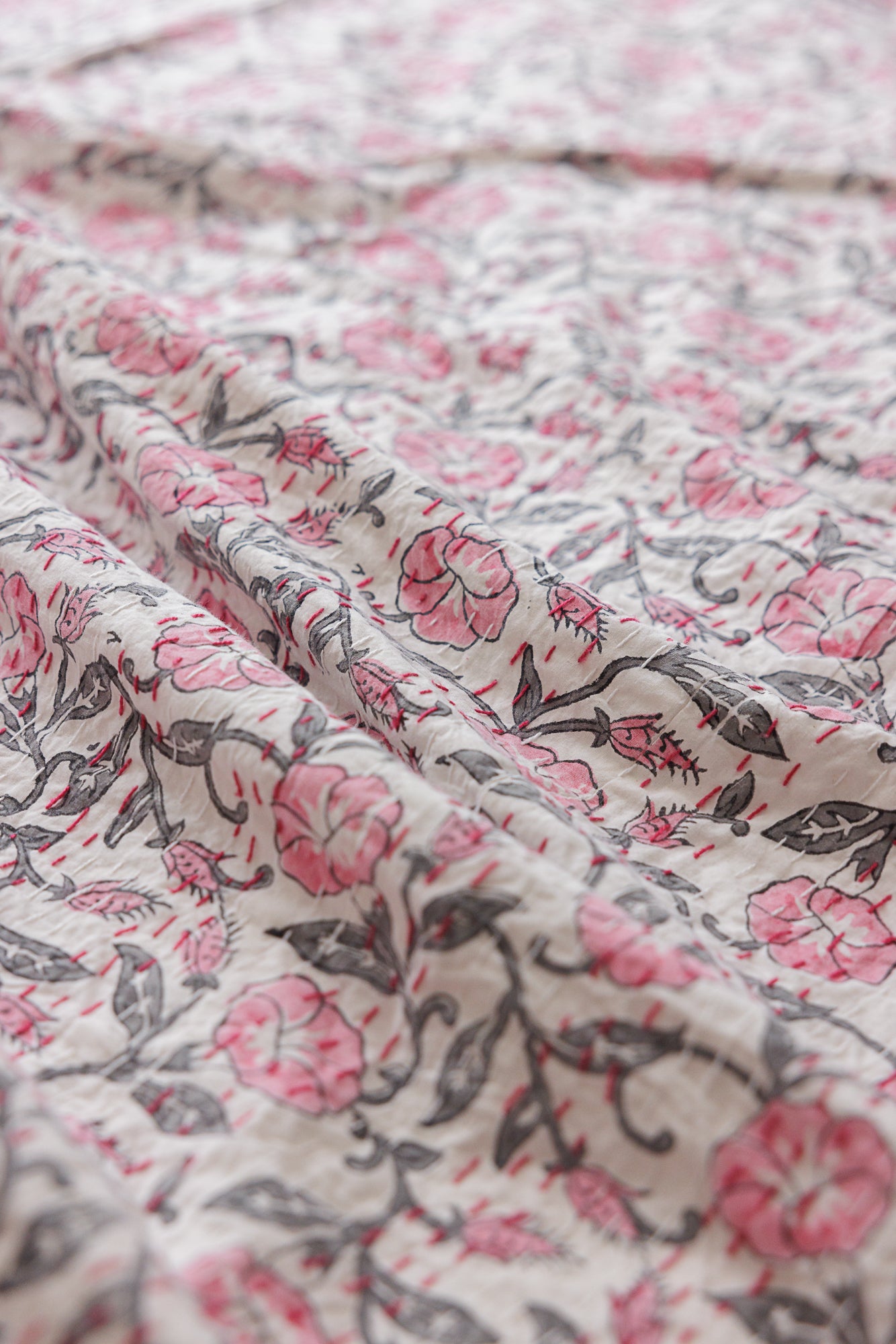 Kantha Quilt Rose Pink Garden
