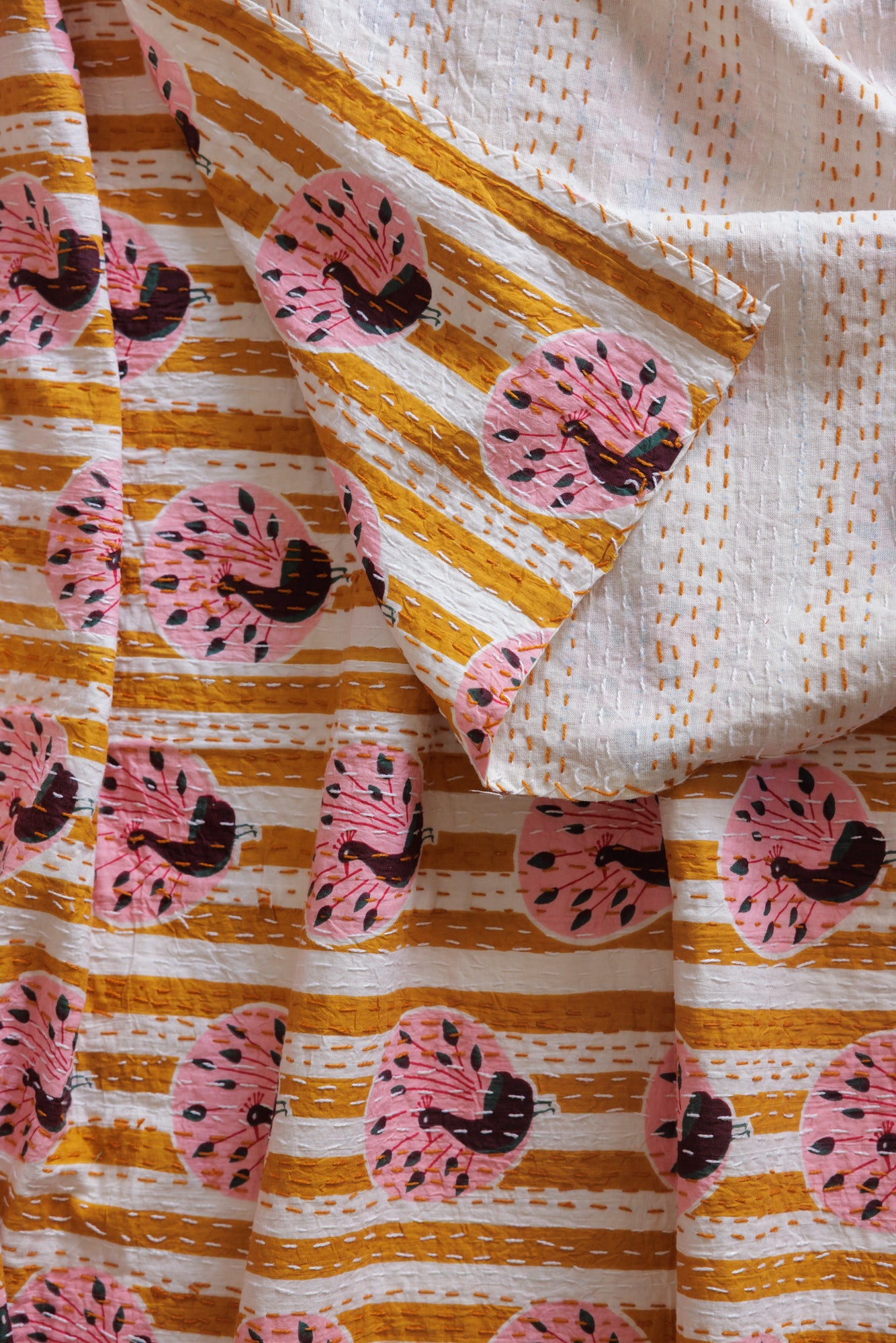 Kantha Quilt Peacock Stripes