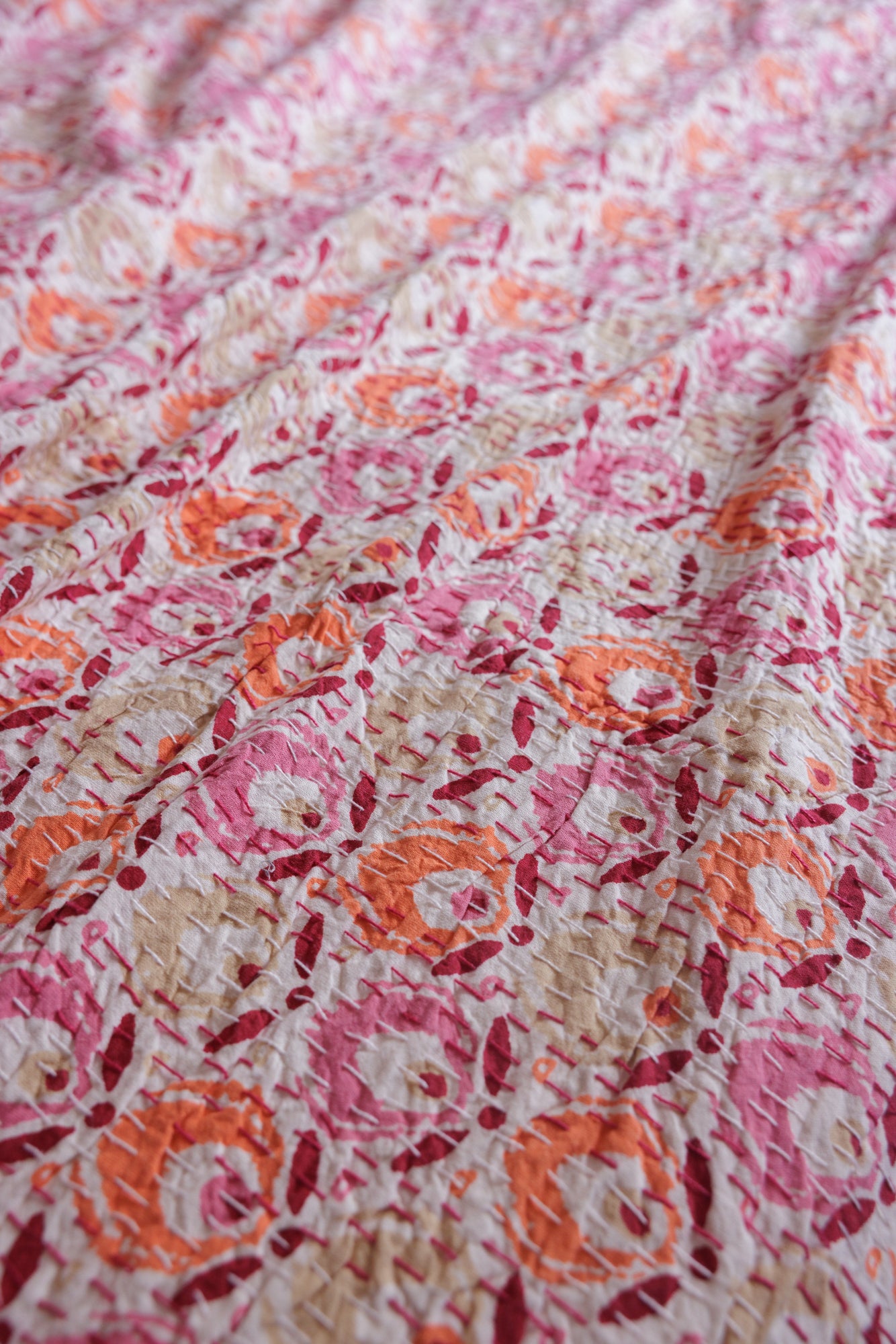 Kantha Quilt Rosebloom Leaves