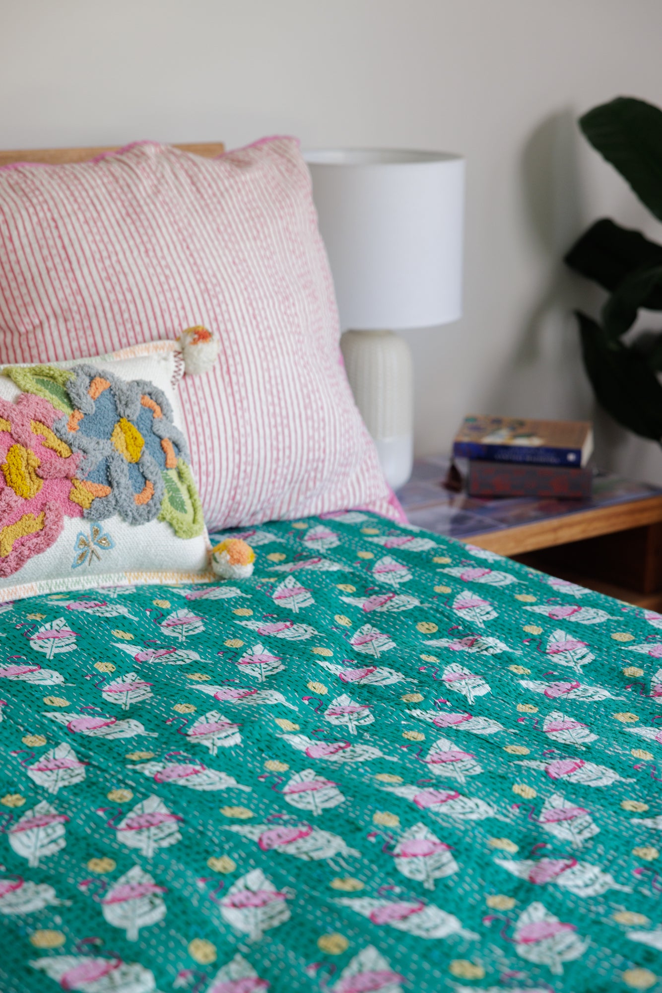 Kantha Quilt Flamingo Forest