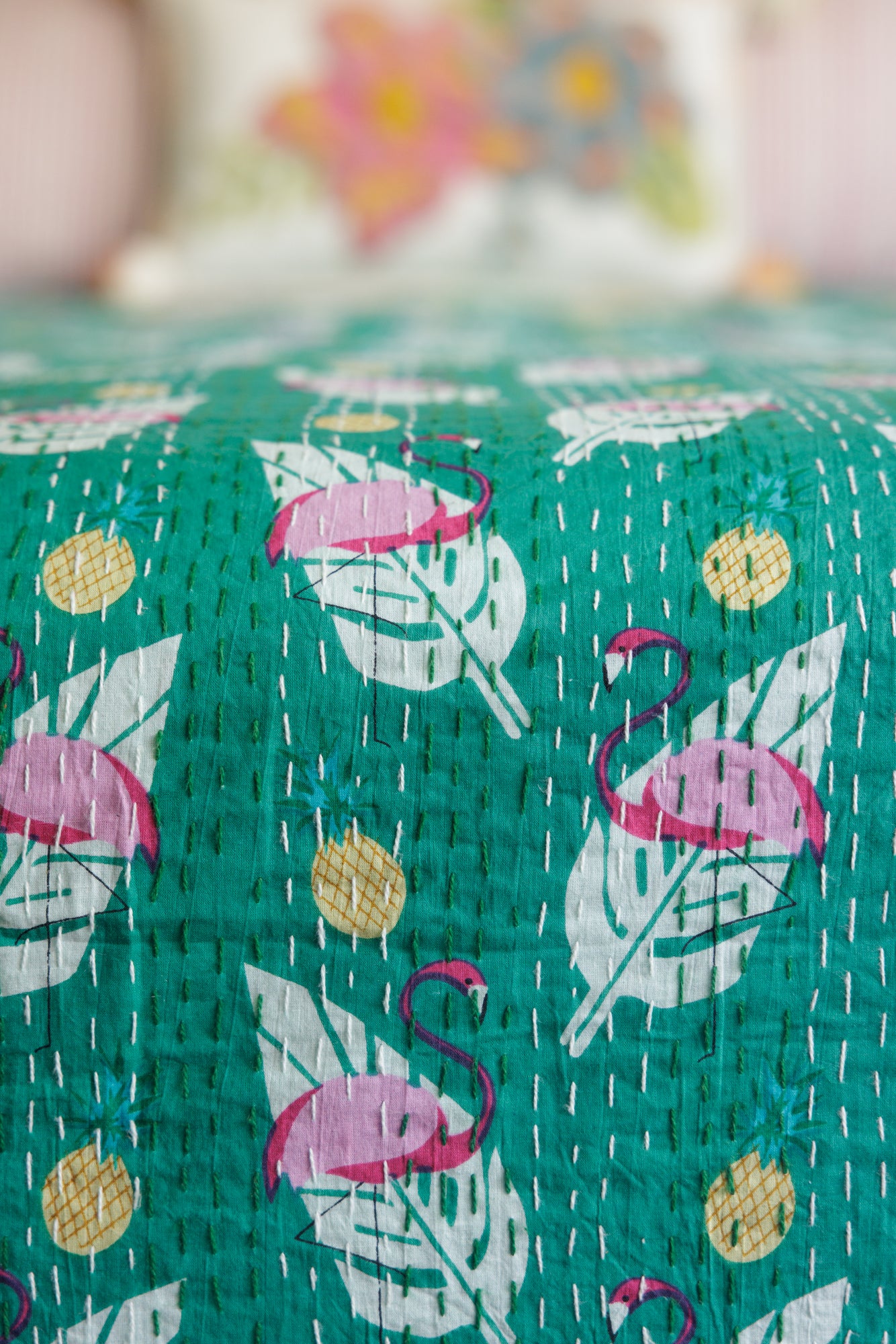Kantha Quilt Flamingo Forest