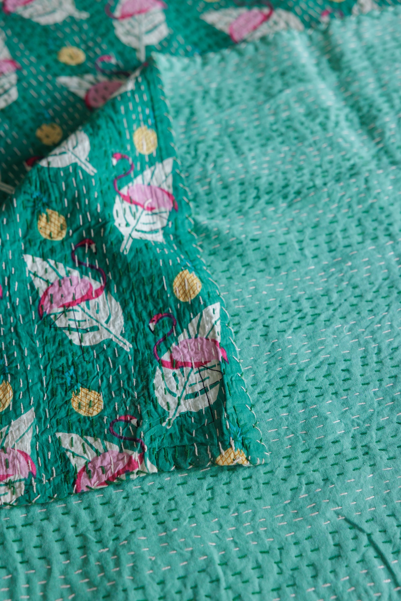 Kantha Quilt Flamingo Forest