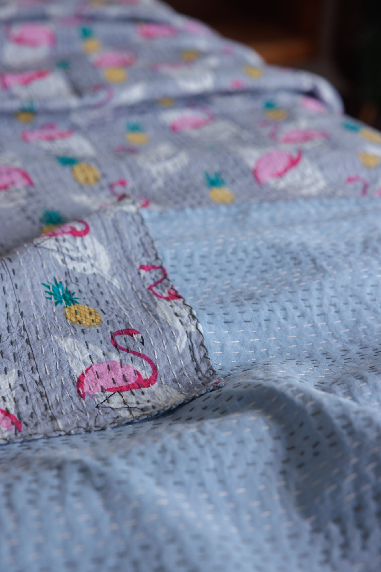 Kantha Quilt Flamingo Moonwalk