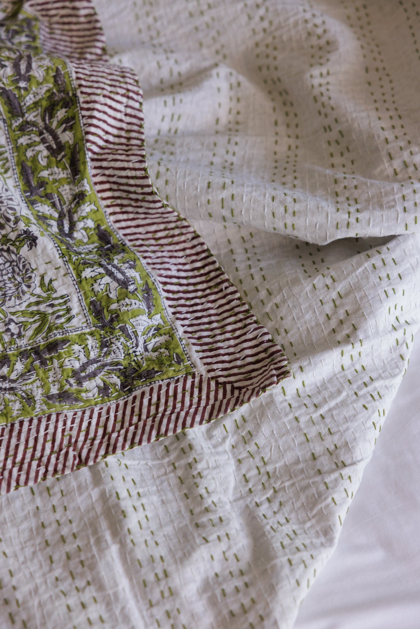 Kantha Quilt Floral Greens