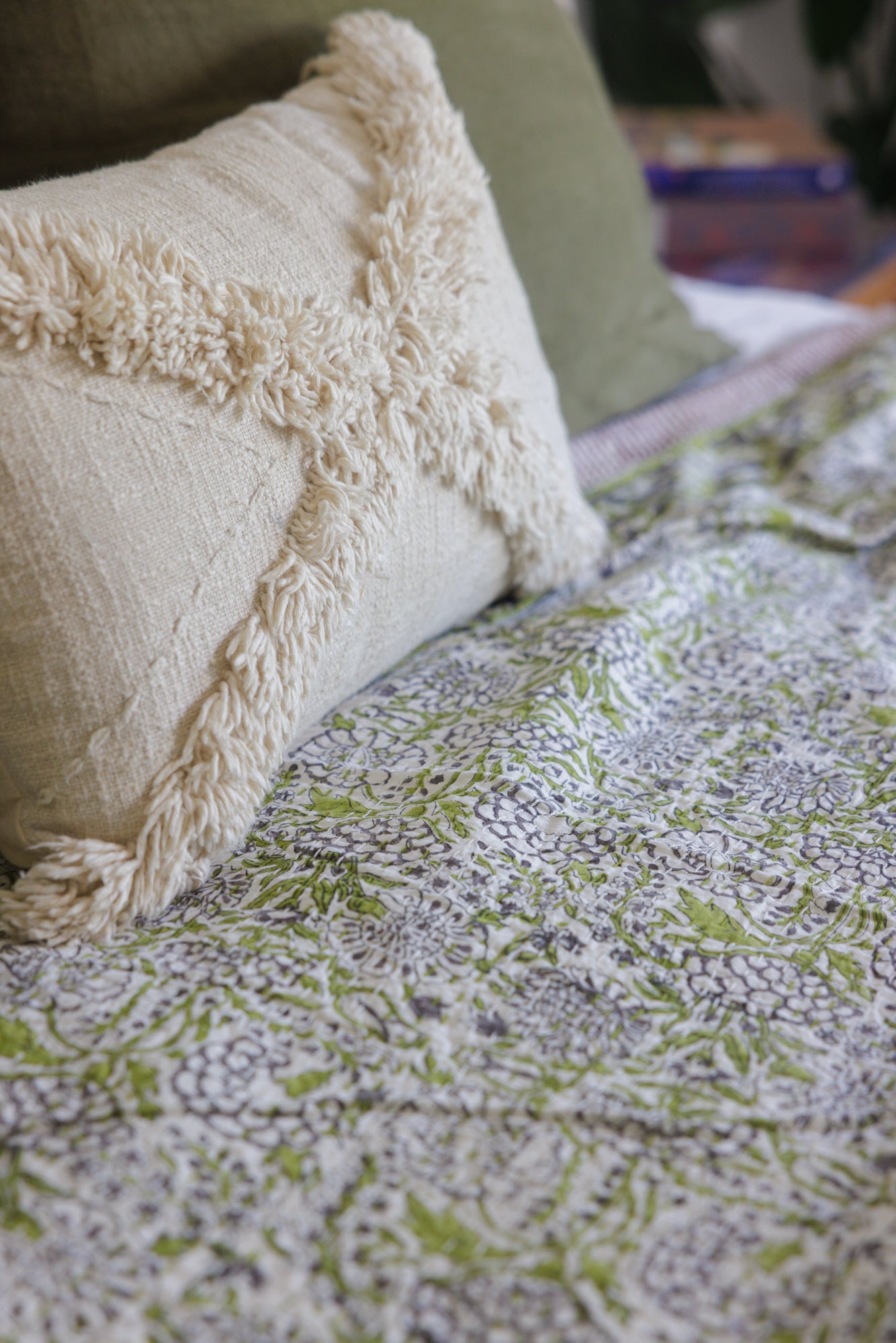 Kantha Quilt Floral Greens