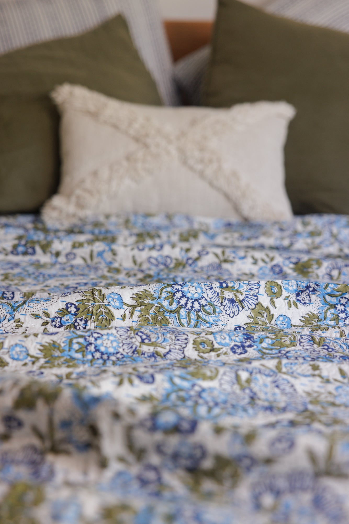 Kantha Quilt Seaside Flowers