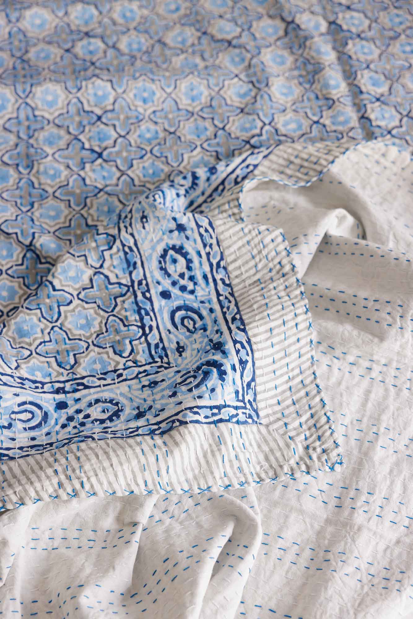 Kantha Quilt Sky Blues
