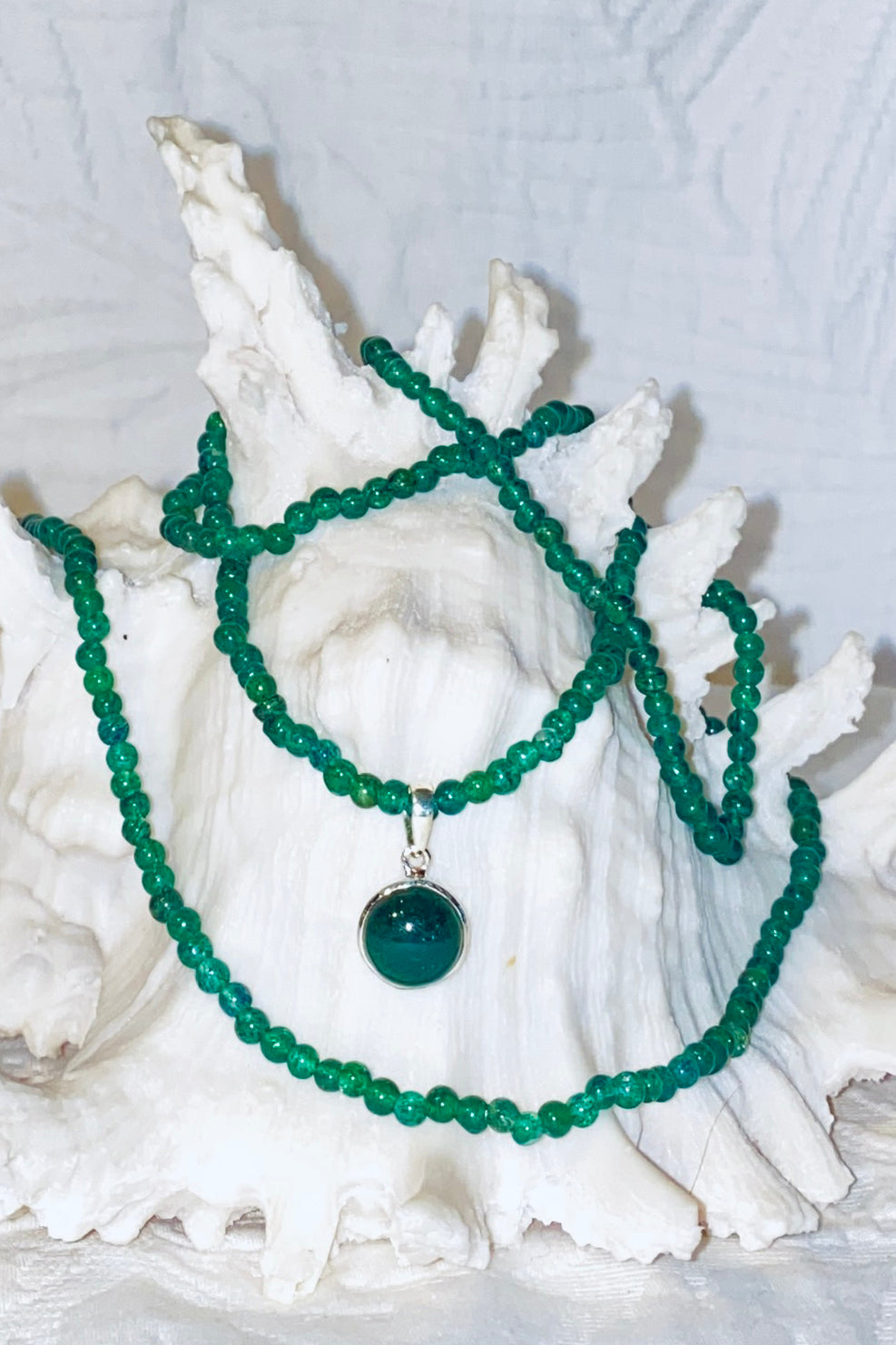Indian Jade Long Necklace & Pendant