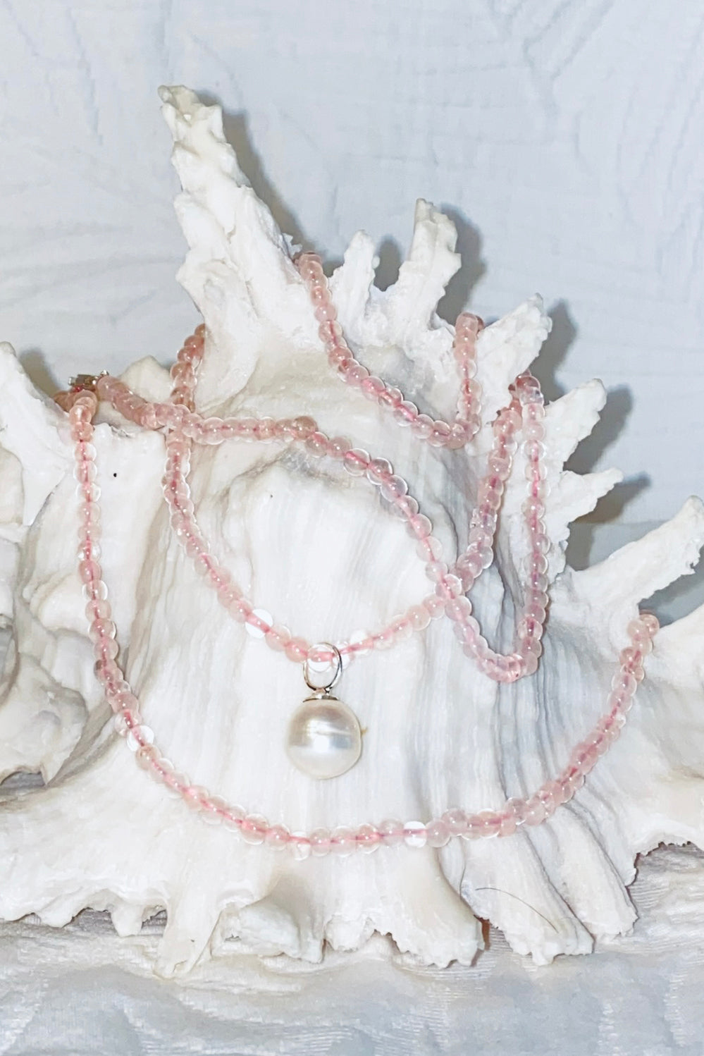 Rose Quartz Long Necklace & Freshwater Pearl