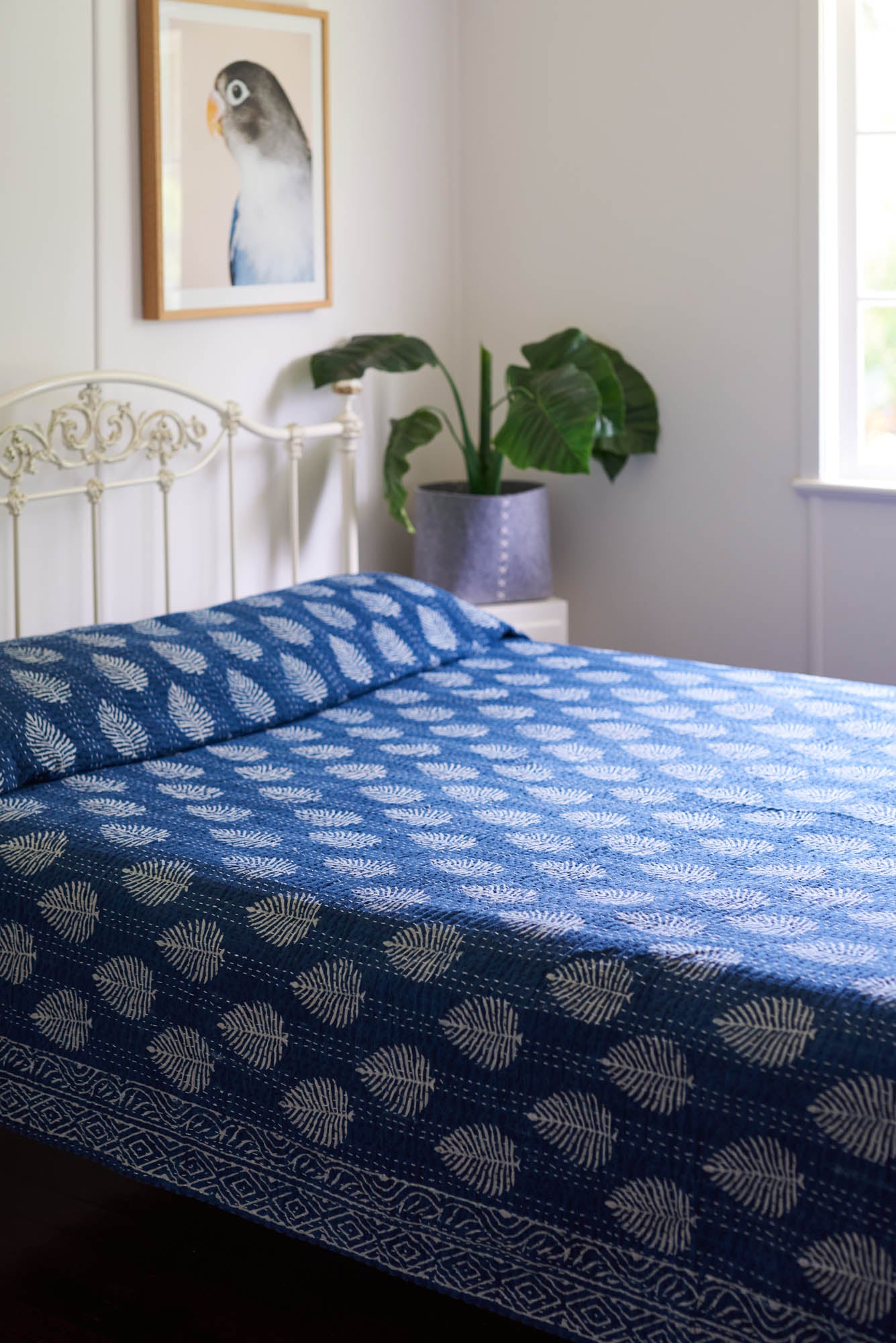Kantha Quilt Indigo Leaves