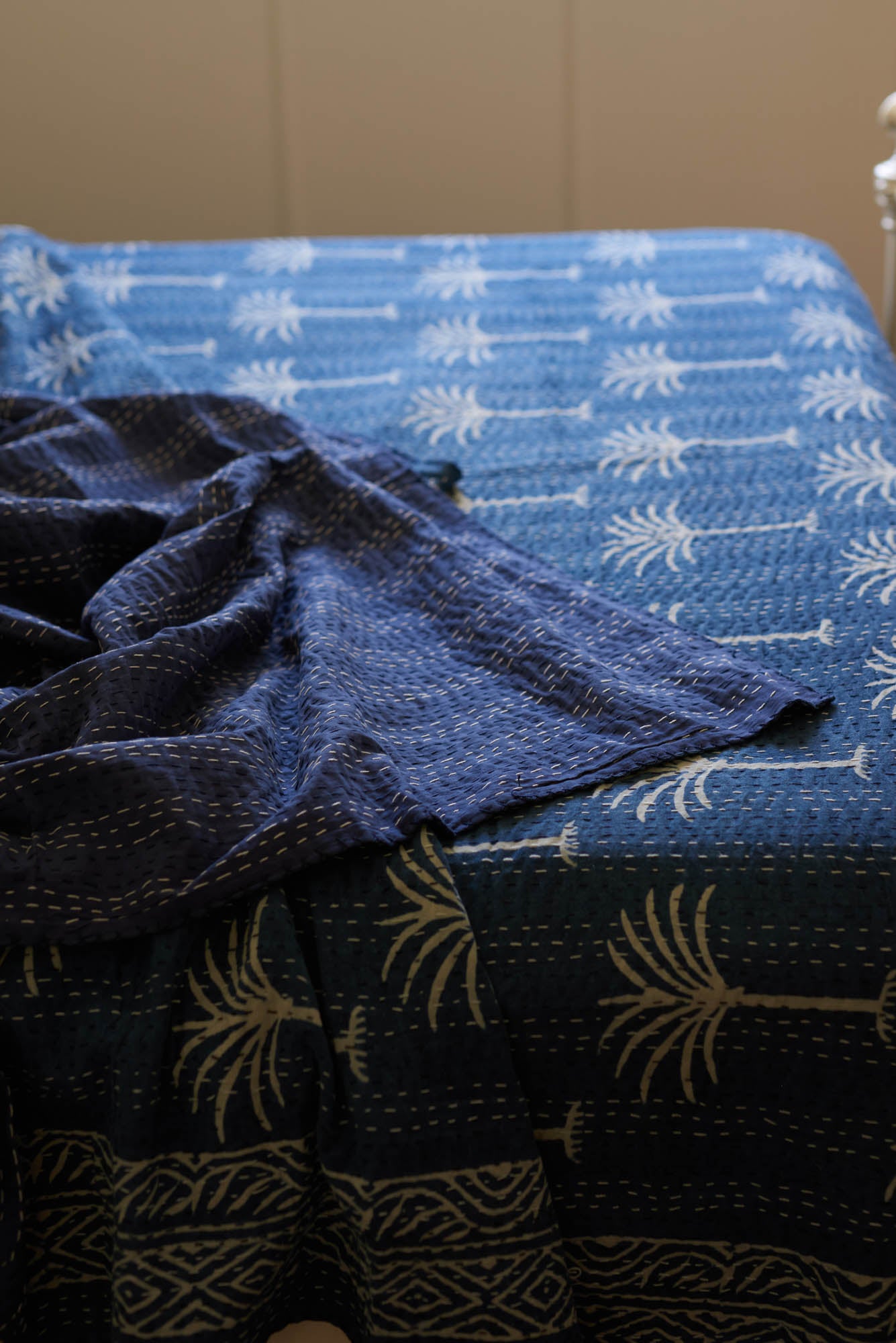 Kantha Quilt Indigo Palms