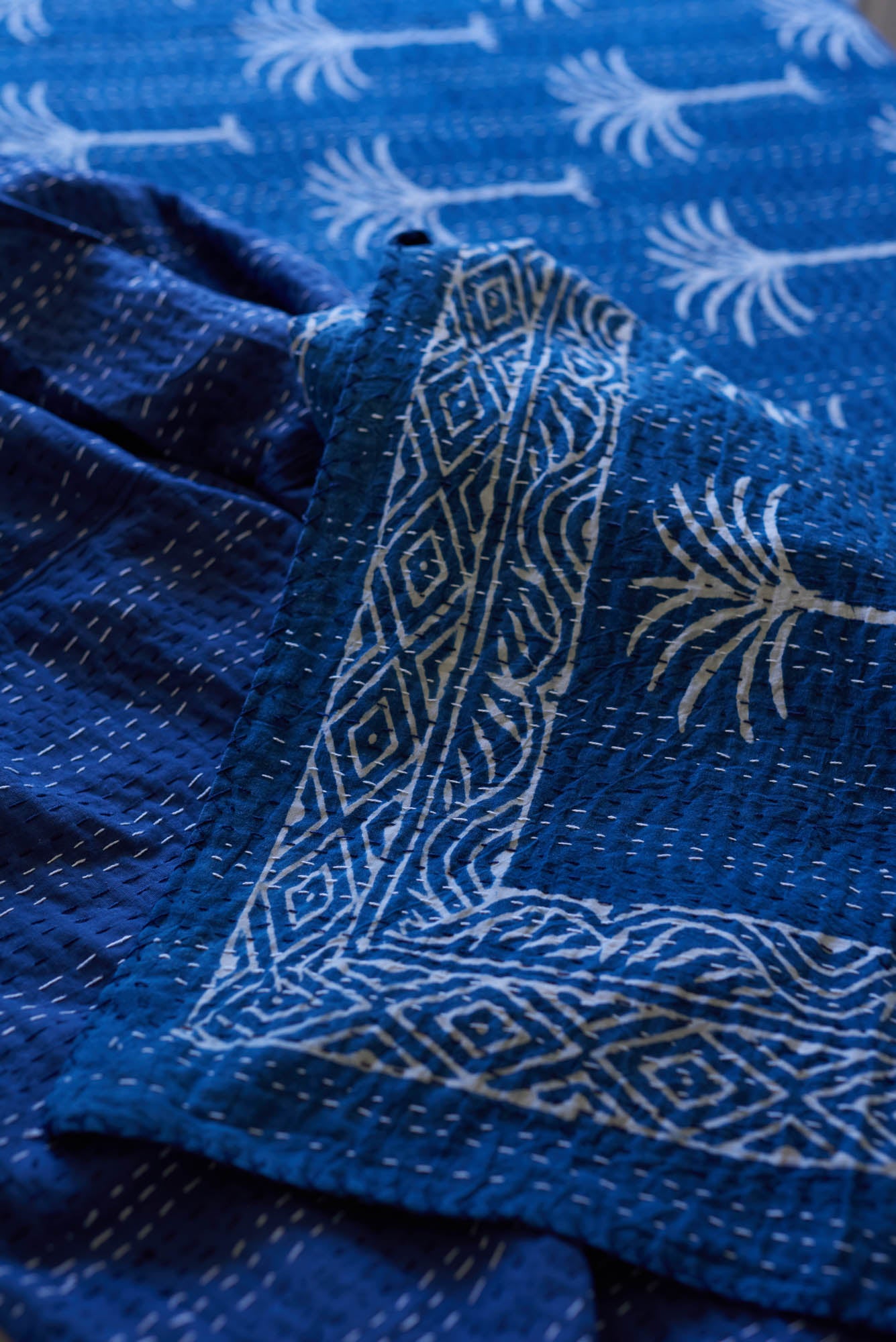 Kantha Quilt Indigo Palms