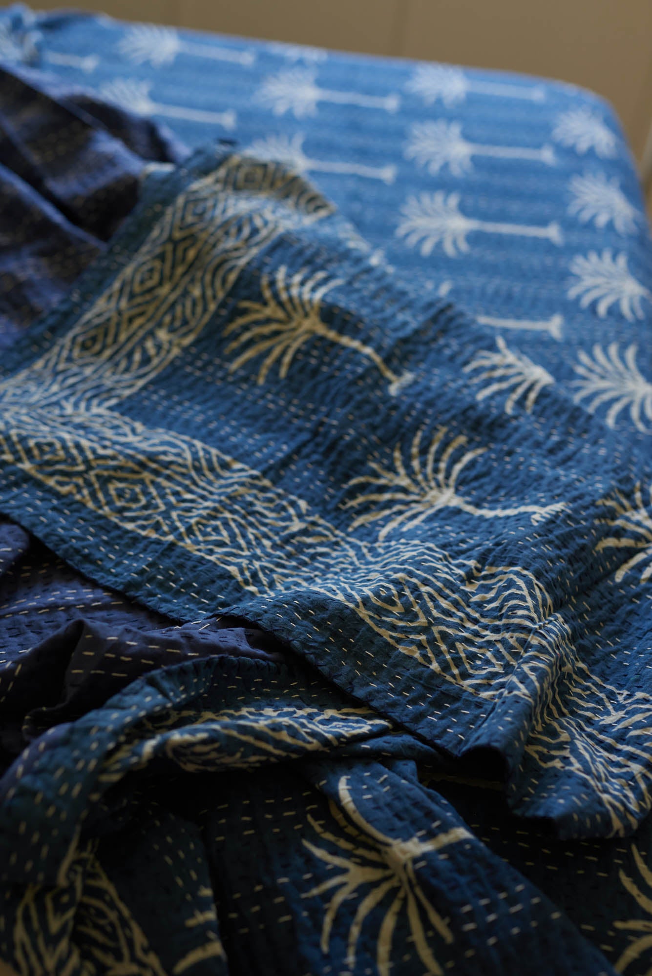 Kantha Quilt Indigo Palms