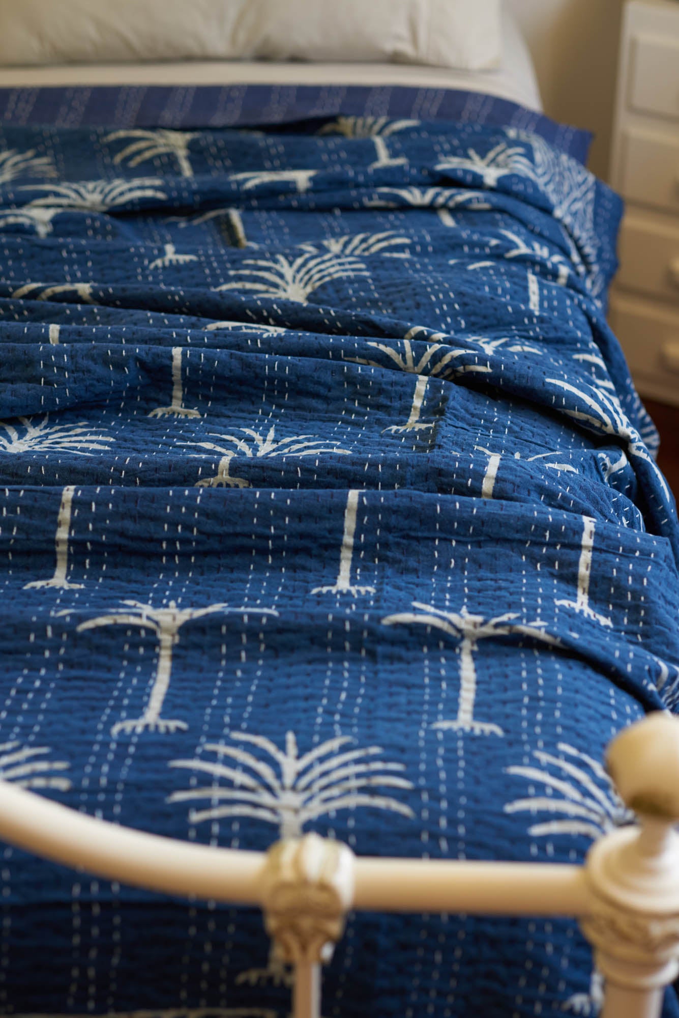 Kantha Quilt Indigo Palms